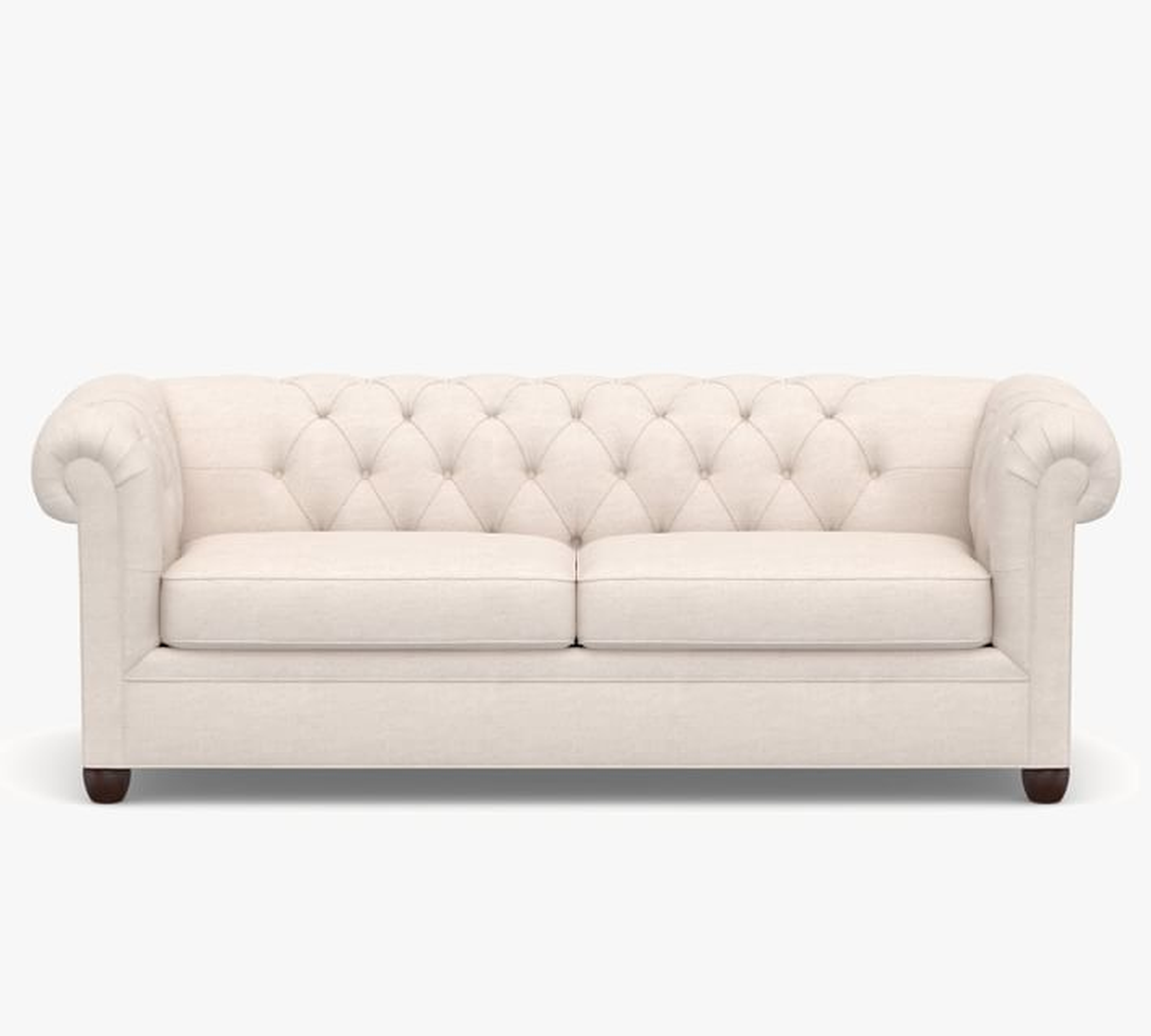 Chesterfield Roll Arm Upholstered Queen Sleeper Sofa, Memory Foam Cushions, Performance Boucle Oatmeal - Pottery Barn