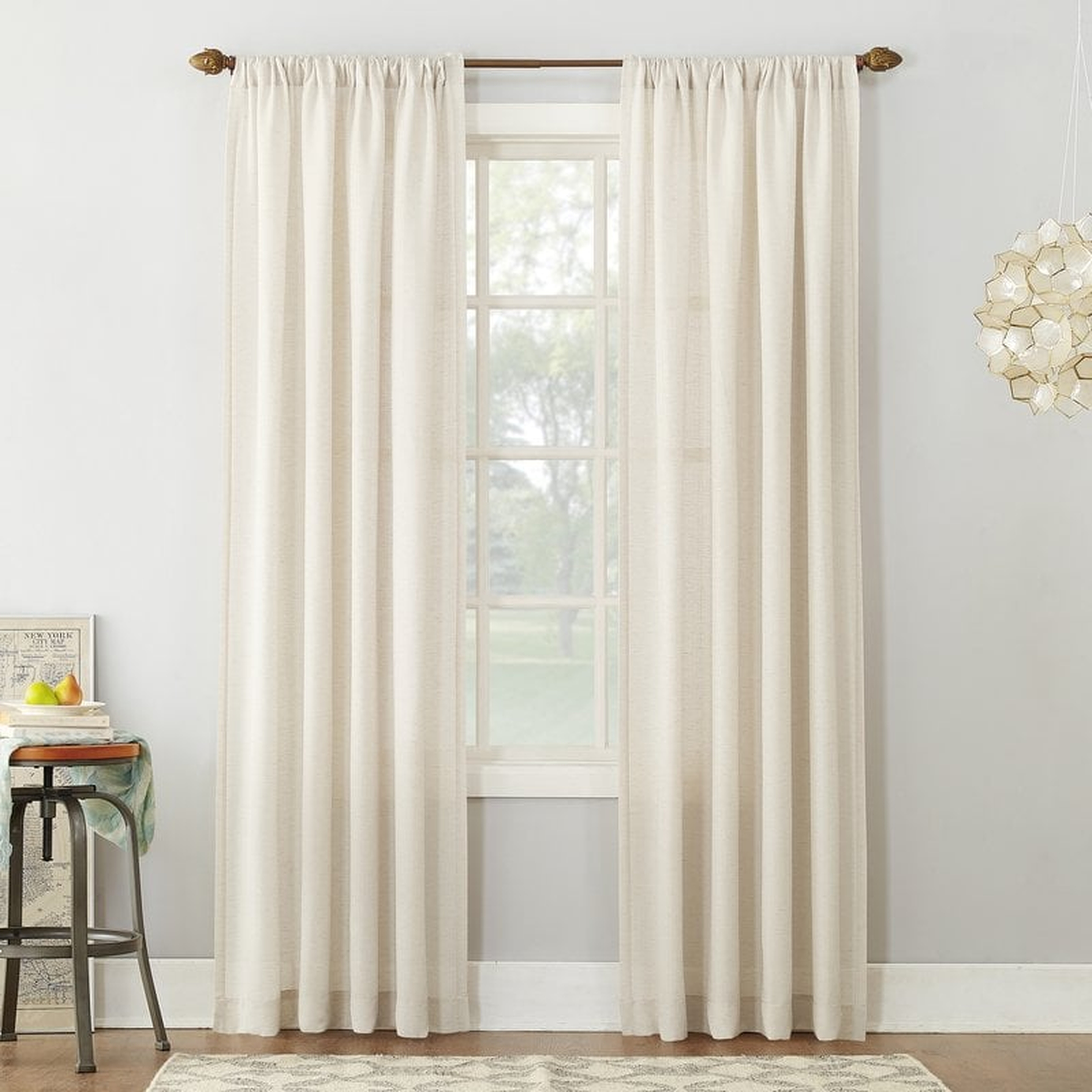 Berwick Linen Blend Solid Semi-Sheer Rod Pocket Single Curtain Panel - Ivory - 95" - Wayfair