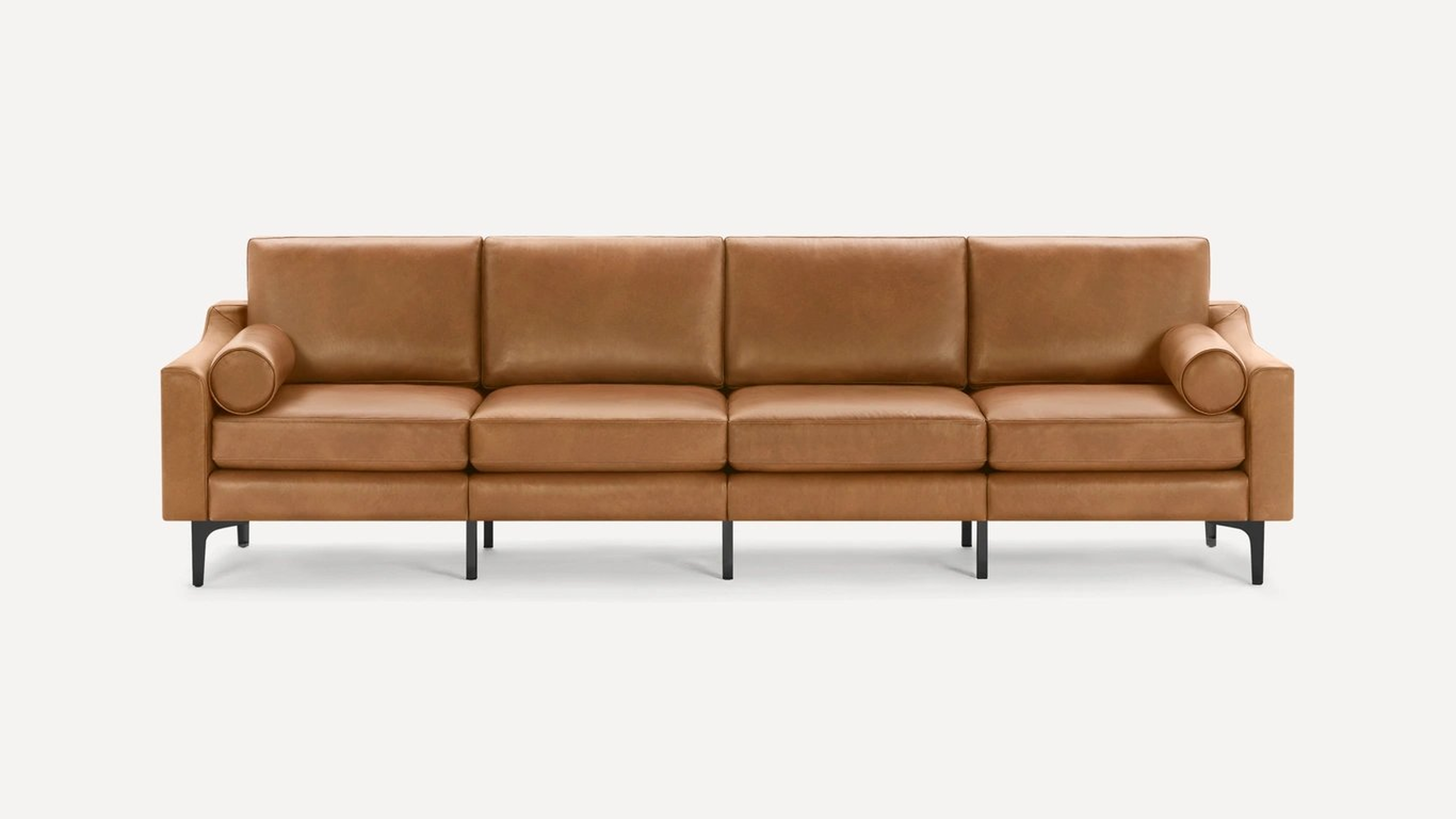 The Slope Nomad Leather King Sofa in Camel with Bolster Pillows - Burrow