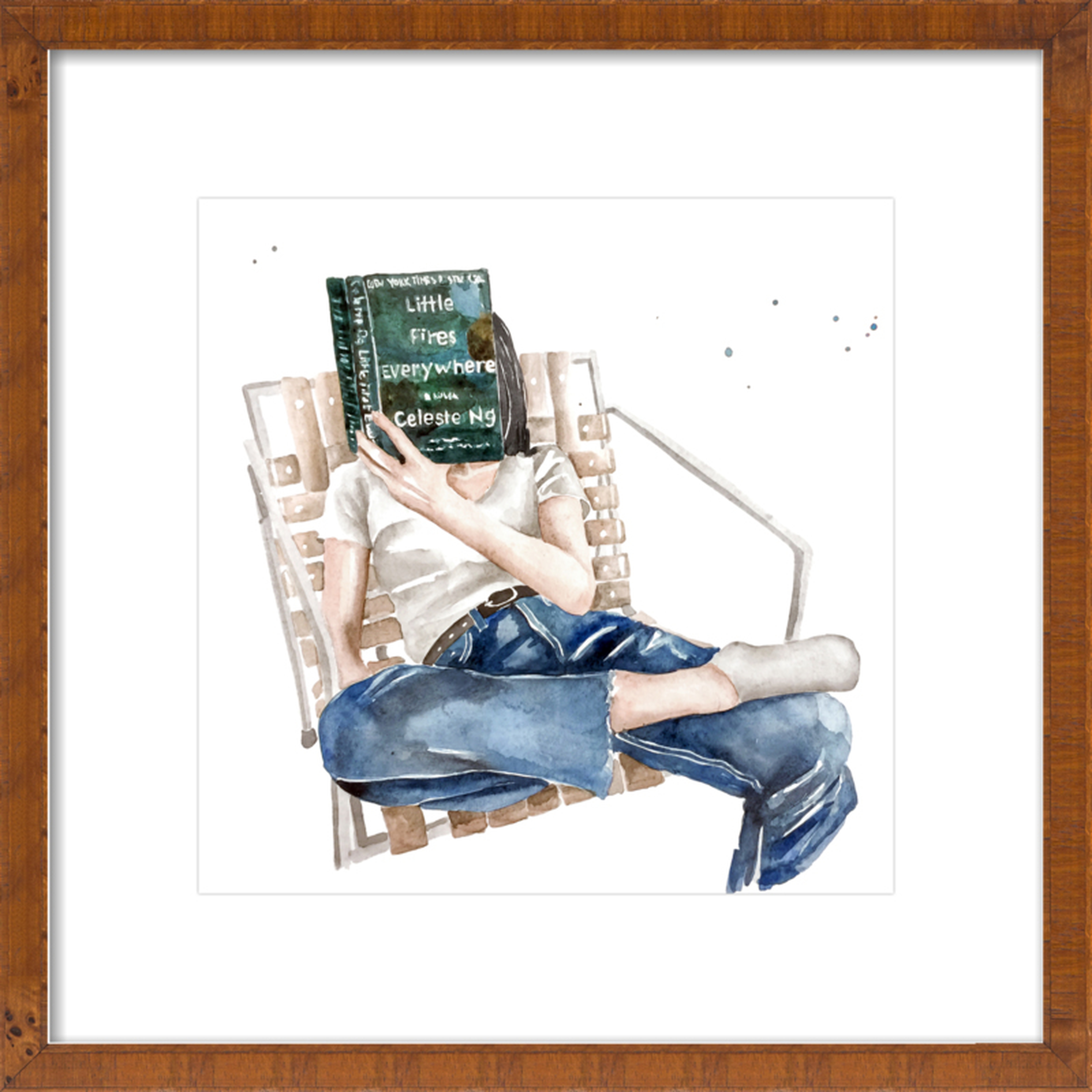 Woman Reading Book New York Times Bestseller Little Fires Everywhere by Celeste Ng, Print, 16" x 16" - Artfully Walls