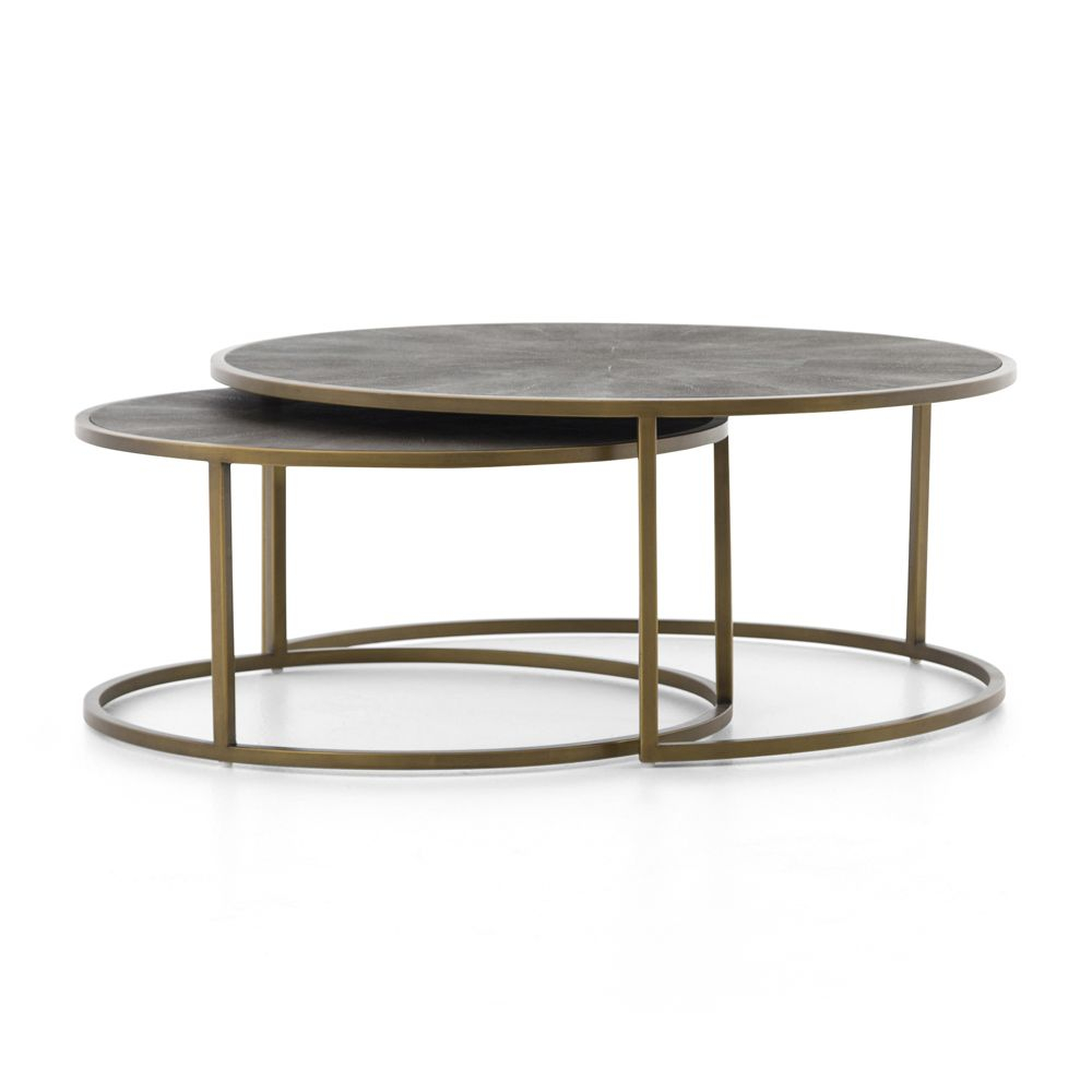 Shagreen Antique Brass Nesting Coffee Tables - Crate and Barrel