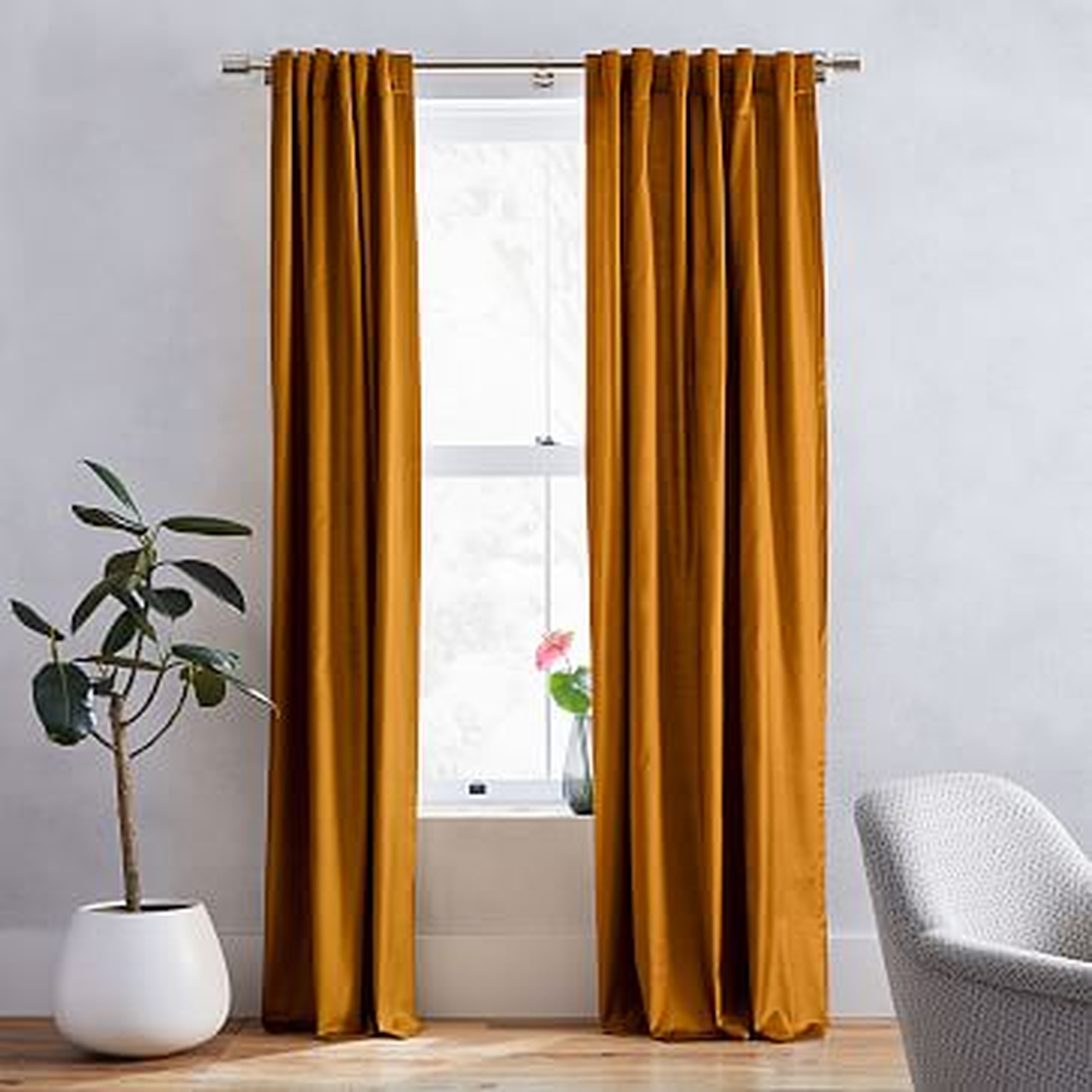 Luster Velvet Curtain + Blackout Panel, Set of 2, Golden Oak 48"x96" - West Elm