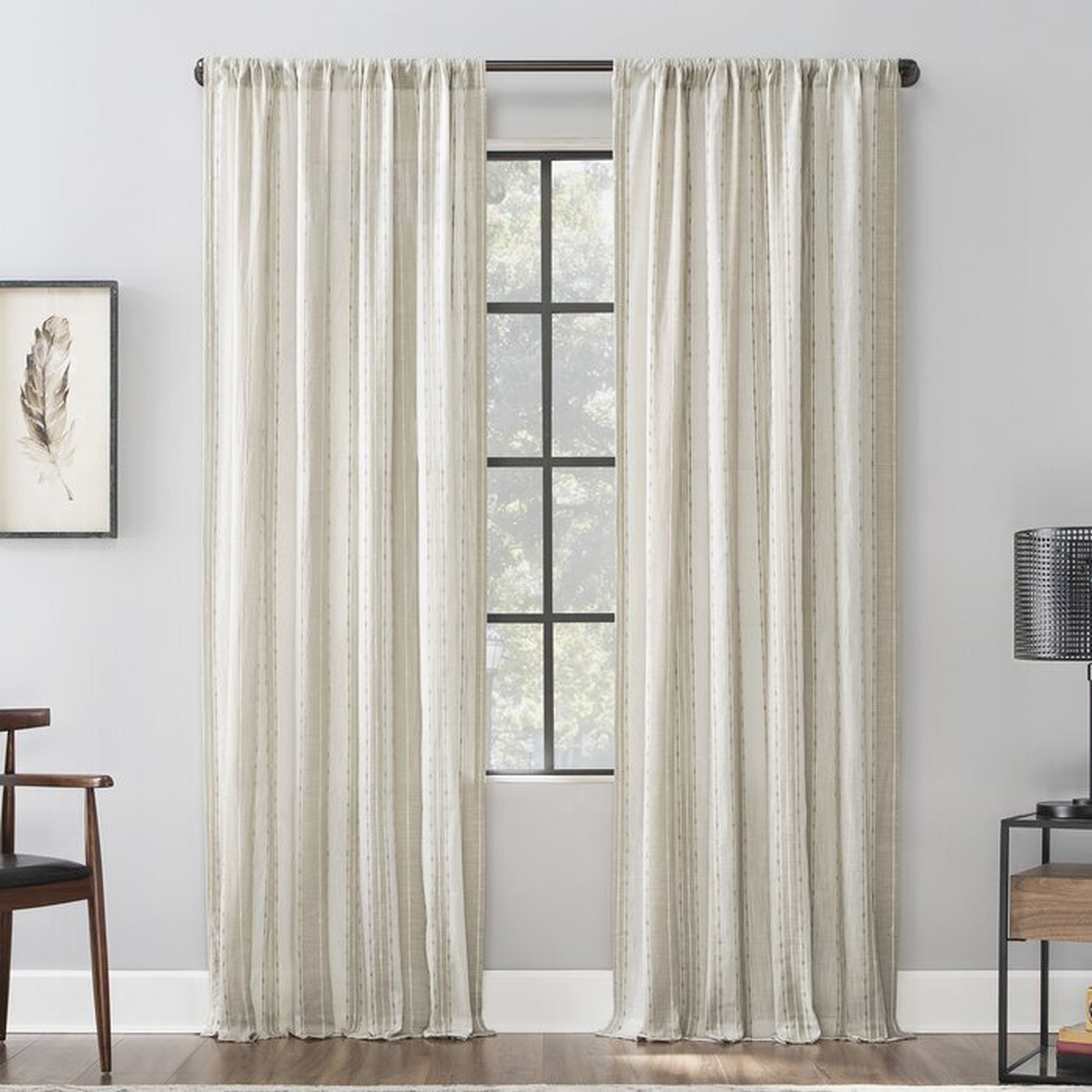 Senita Slub Texture Cotton Striped Sheer Rod Pocket Single Curtain Panel - 96" - Wayfair