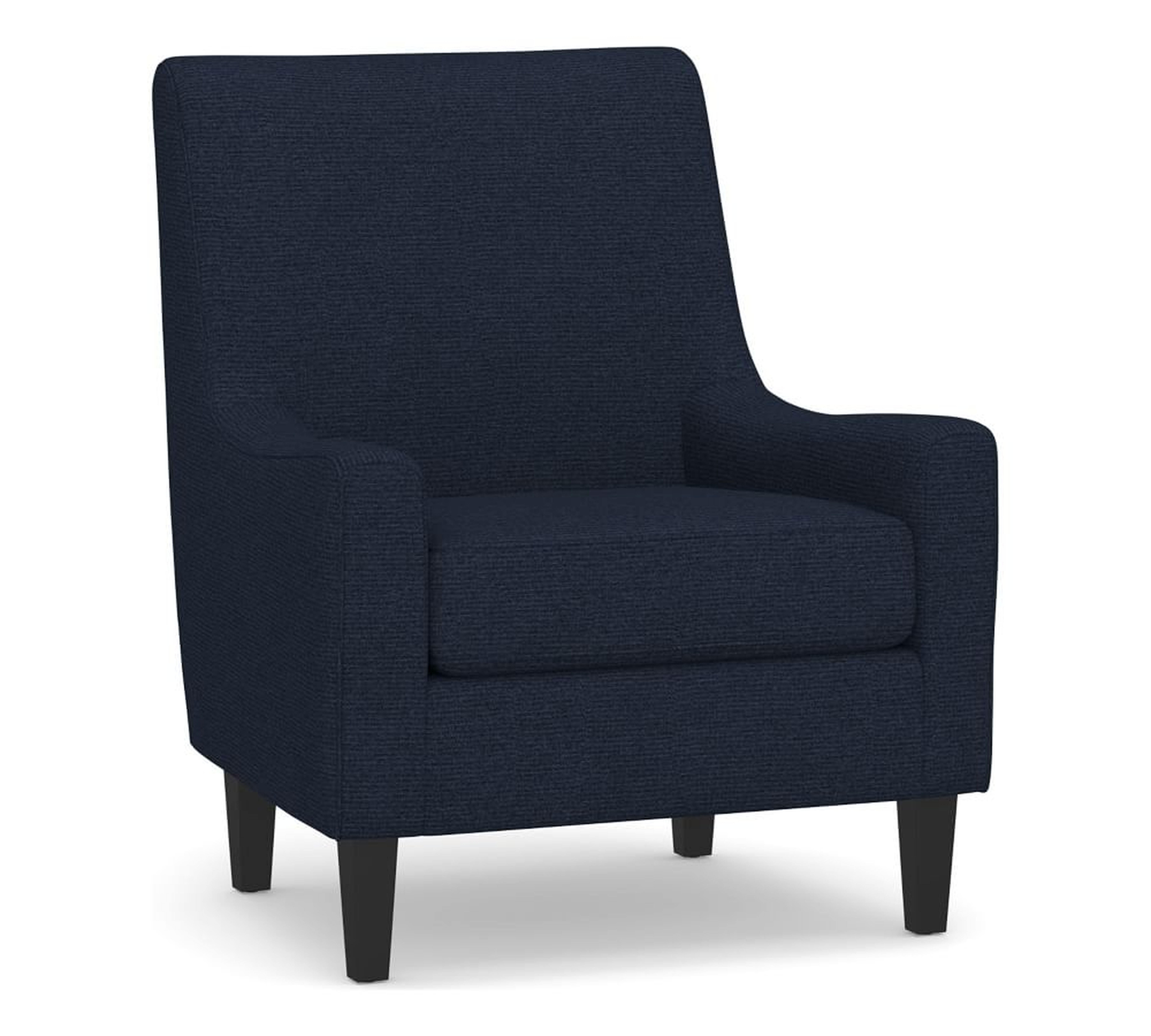 SoMa Isaac Upholstered Armchair, Polyester Wrapped Cushions, Performance Heathered Basketweave Navy - Pottery Barn