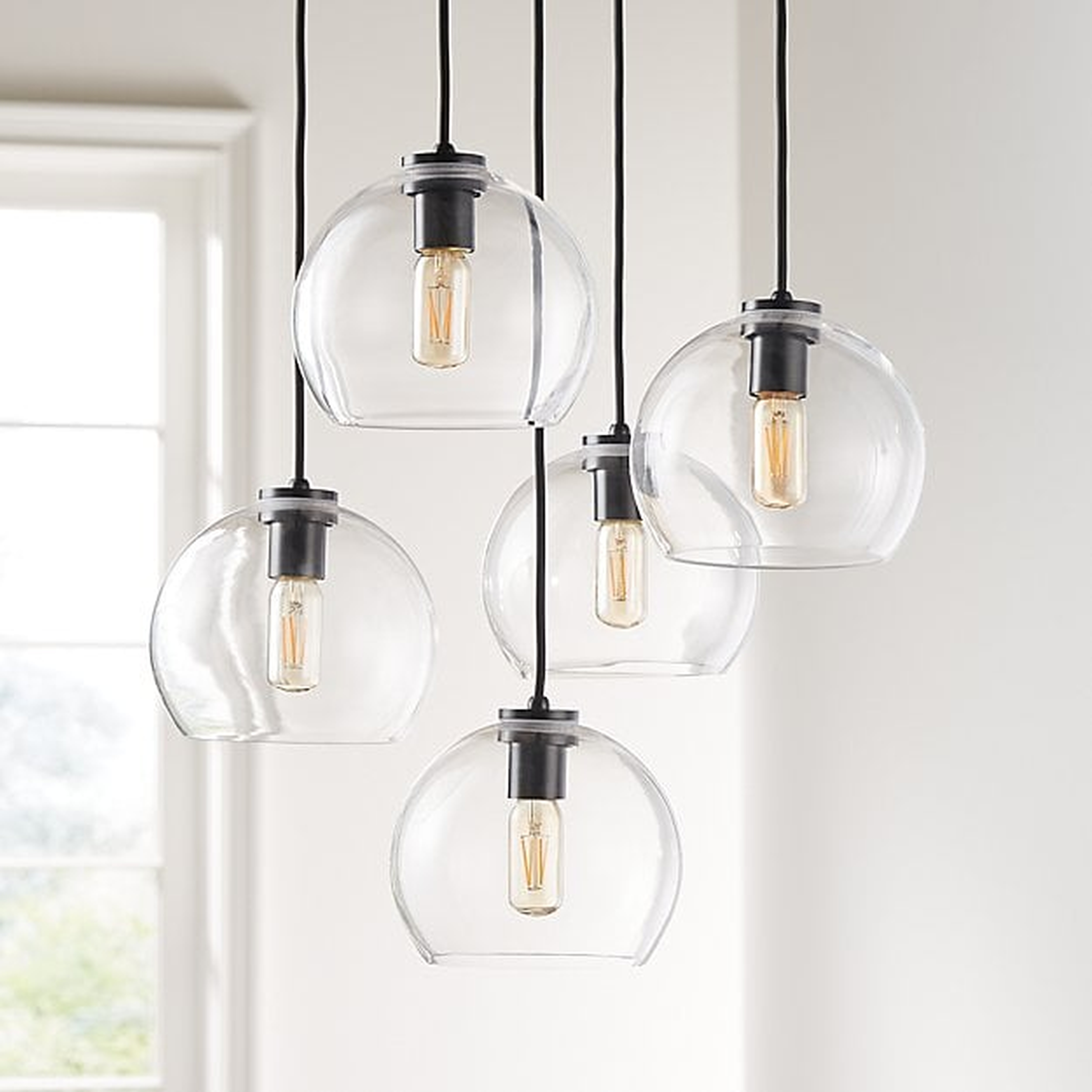 Arren Black 5-Light Round Pendant with Round Clear Glass Shades - Crate and Barrel