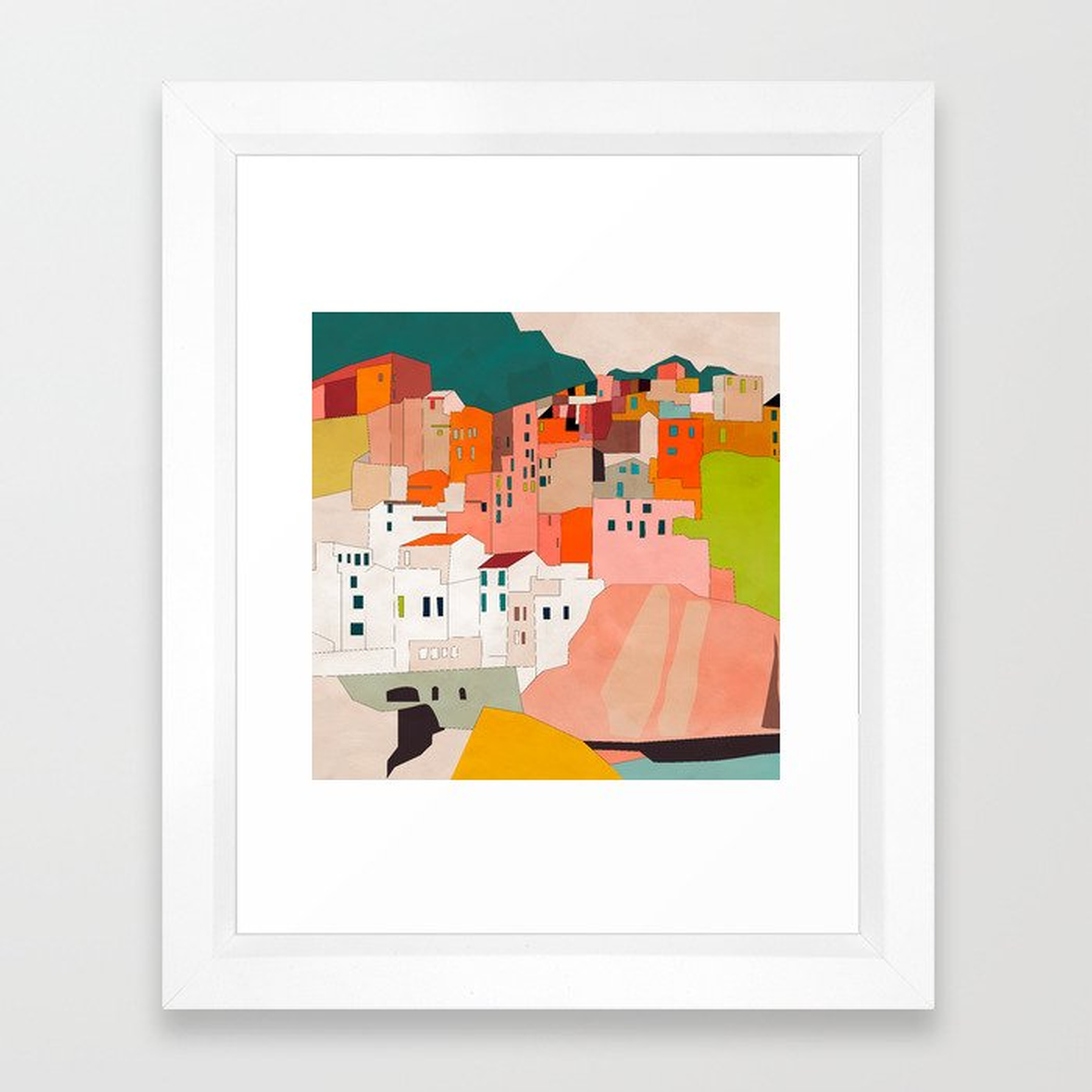 italy coast houses minimal abstract painting Framed Art Print - Society6