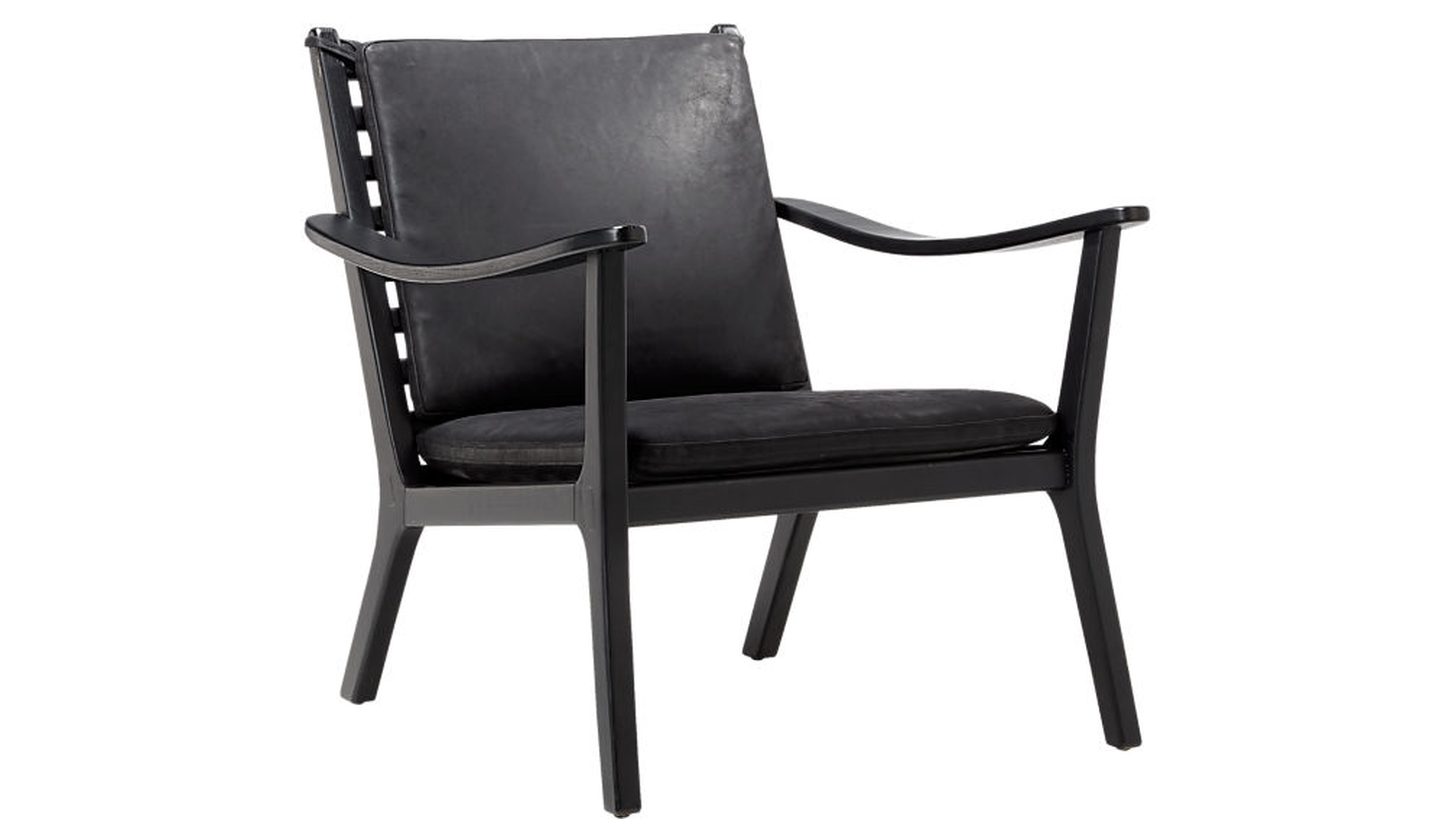 PARLAY BLACK LEATHER LOUNGE CHAIR - CB2