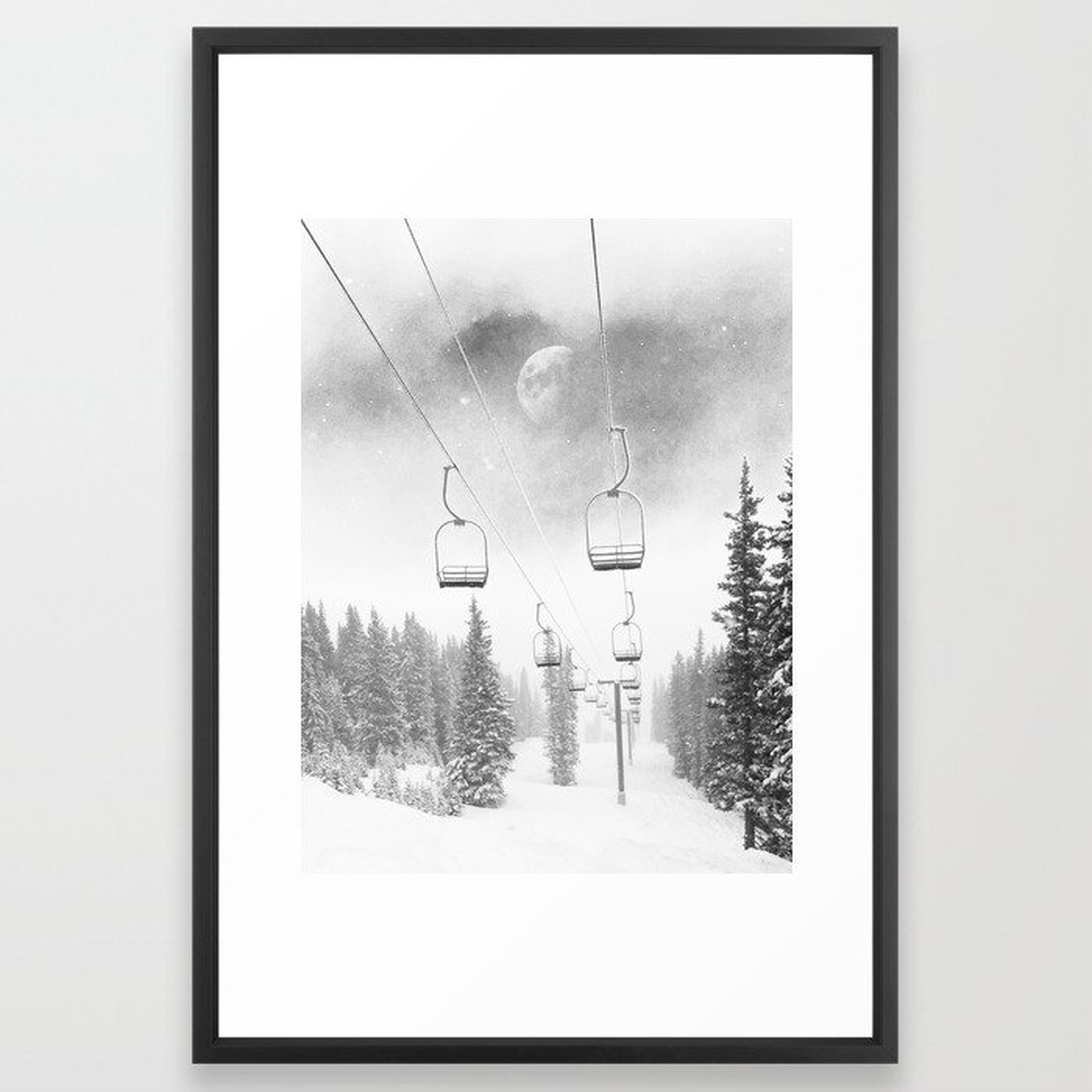Ski Lift Moon Break // Riding the Mountain at Copper Colorado Luna Sky Peeking Foggy Clouds Framed Art Print - Society6