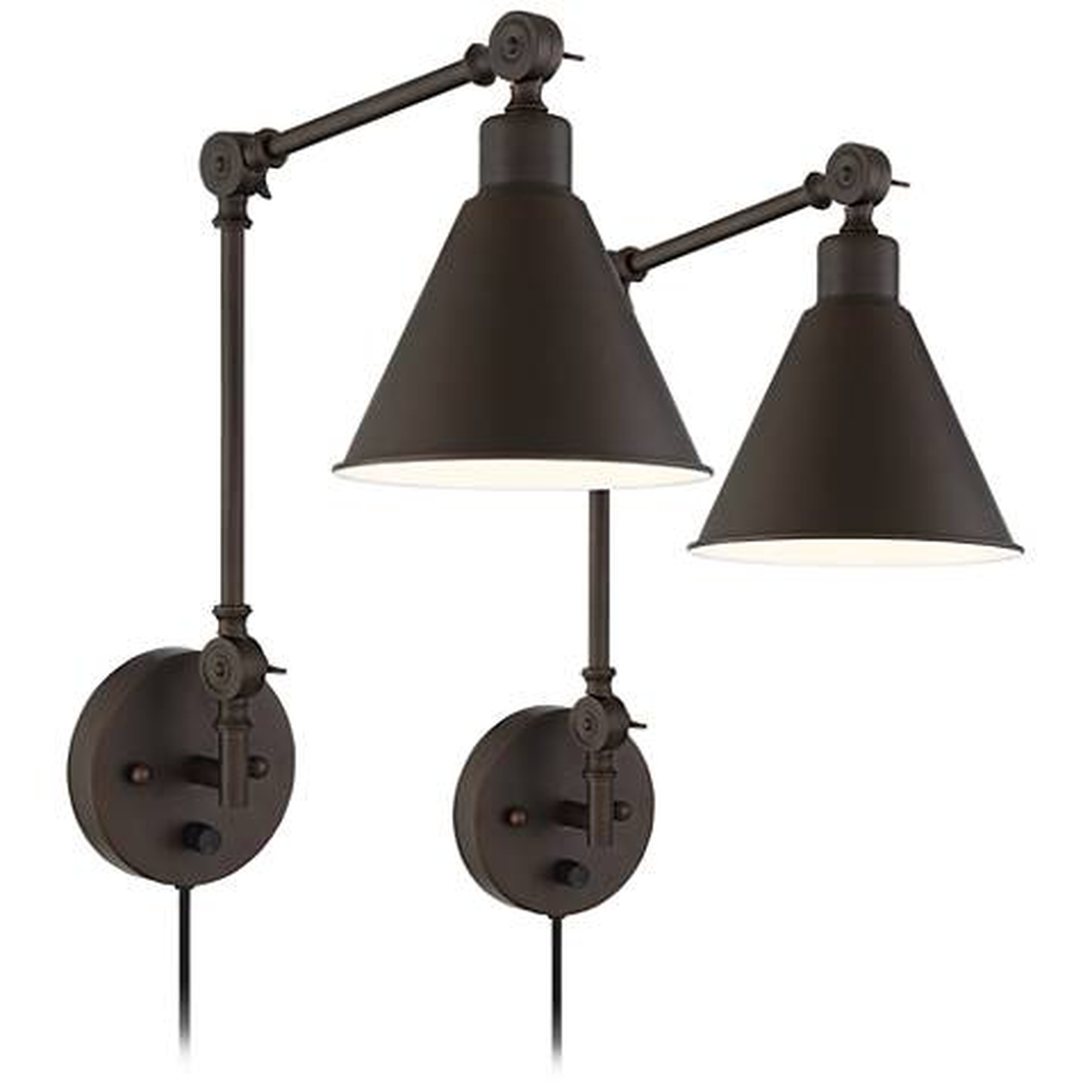 Wray Bronze Metal Plug-In Wall Lamp Set of 2 - Lamps Plus