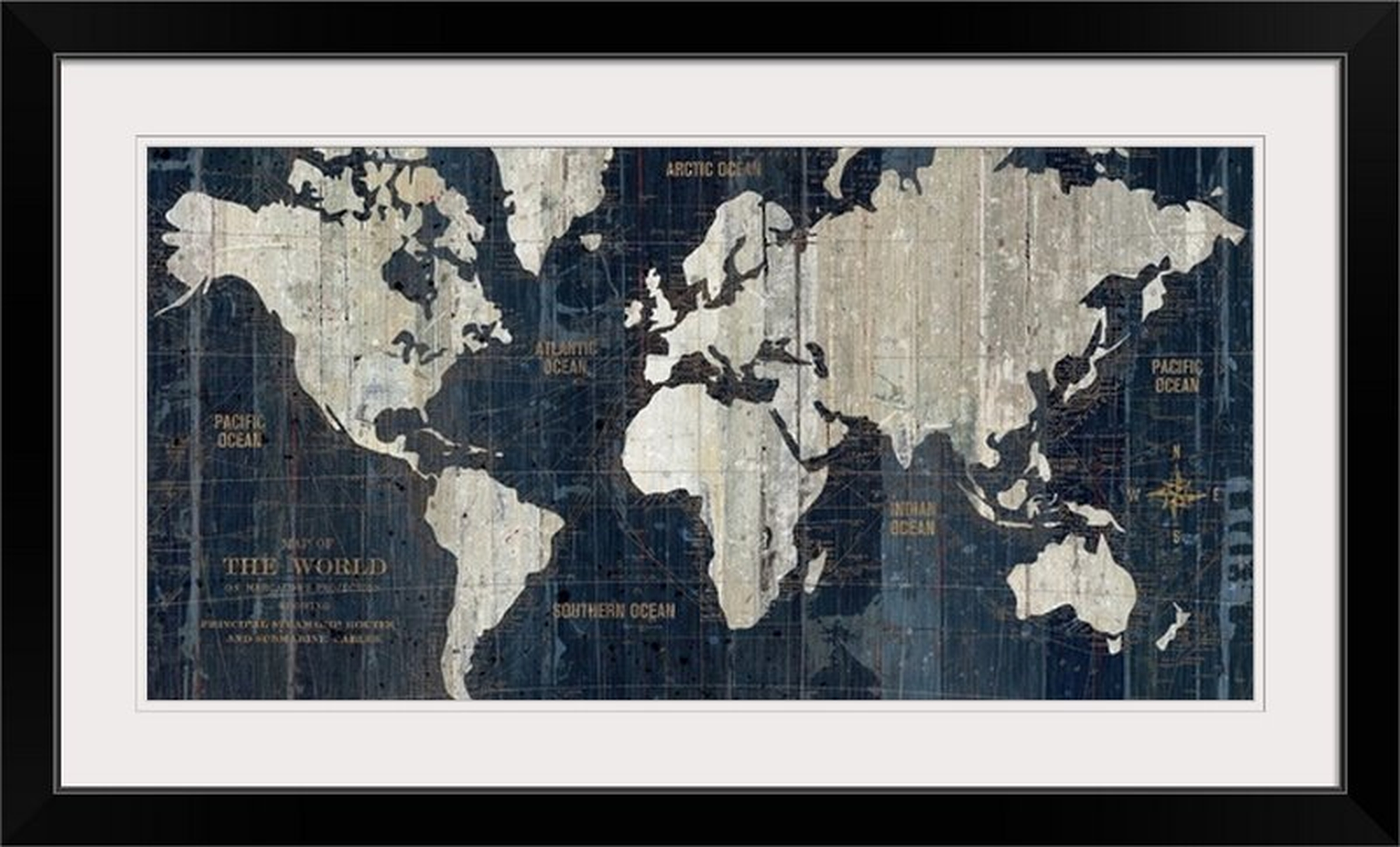 'Old World Map Blue' Graphic Art Print Framed Black - AllModern