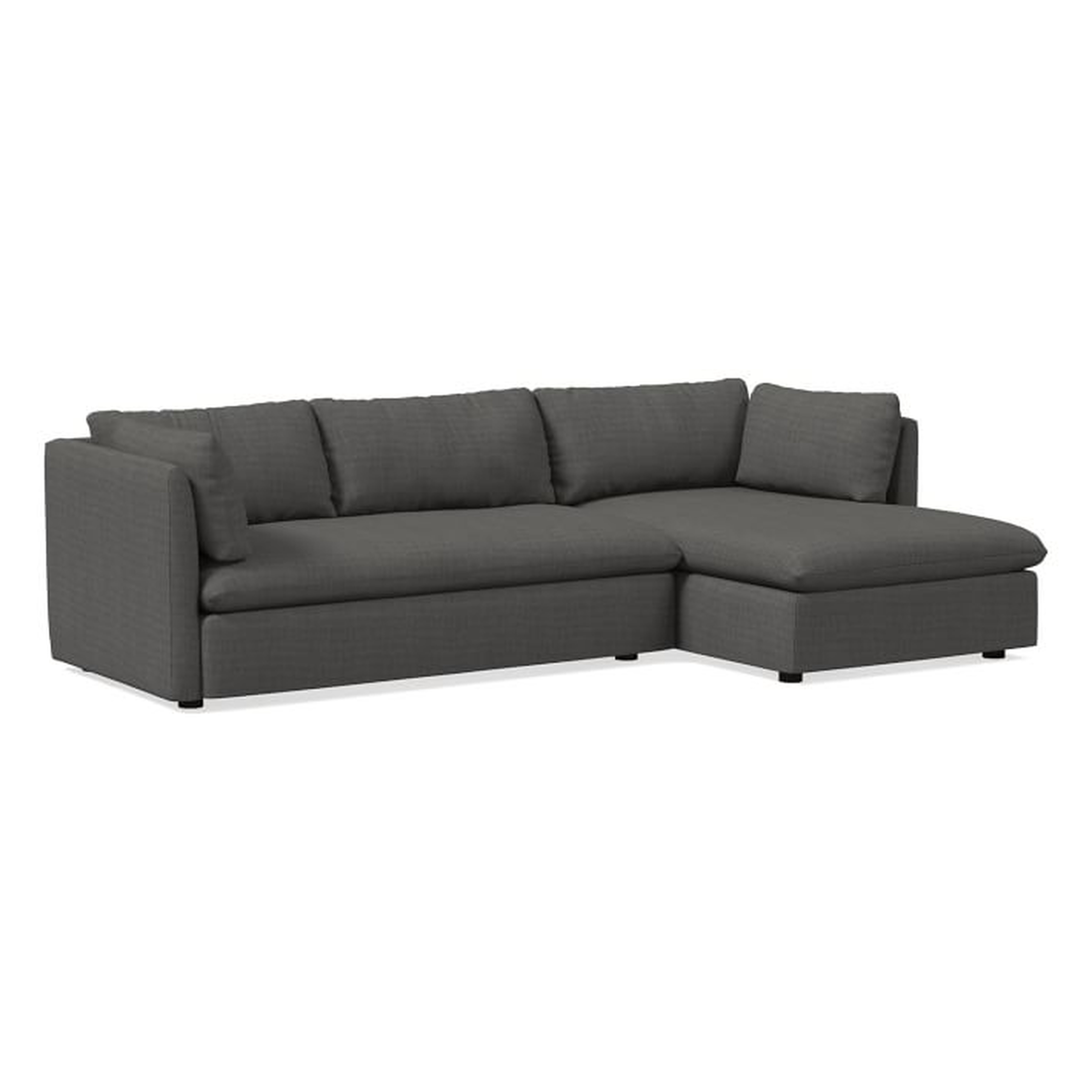 Shelter Sectional Set 04: Left Arm Sofa, Right Arm Chaise, Poly, Performance Basket Slub, Pewter Gray, - West Elm