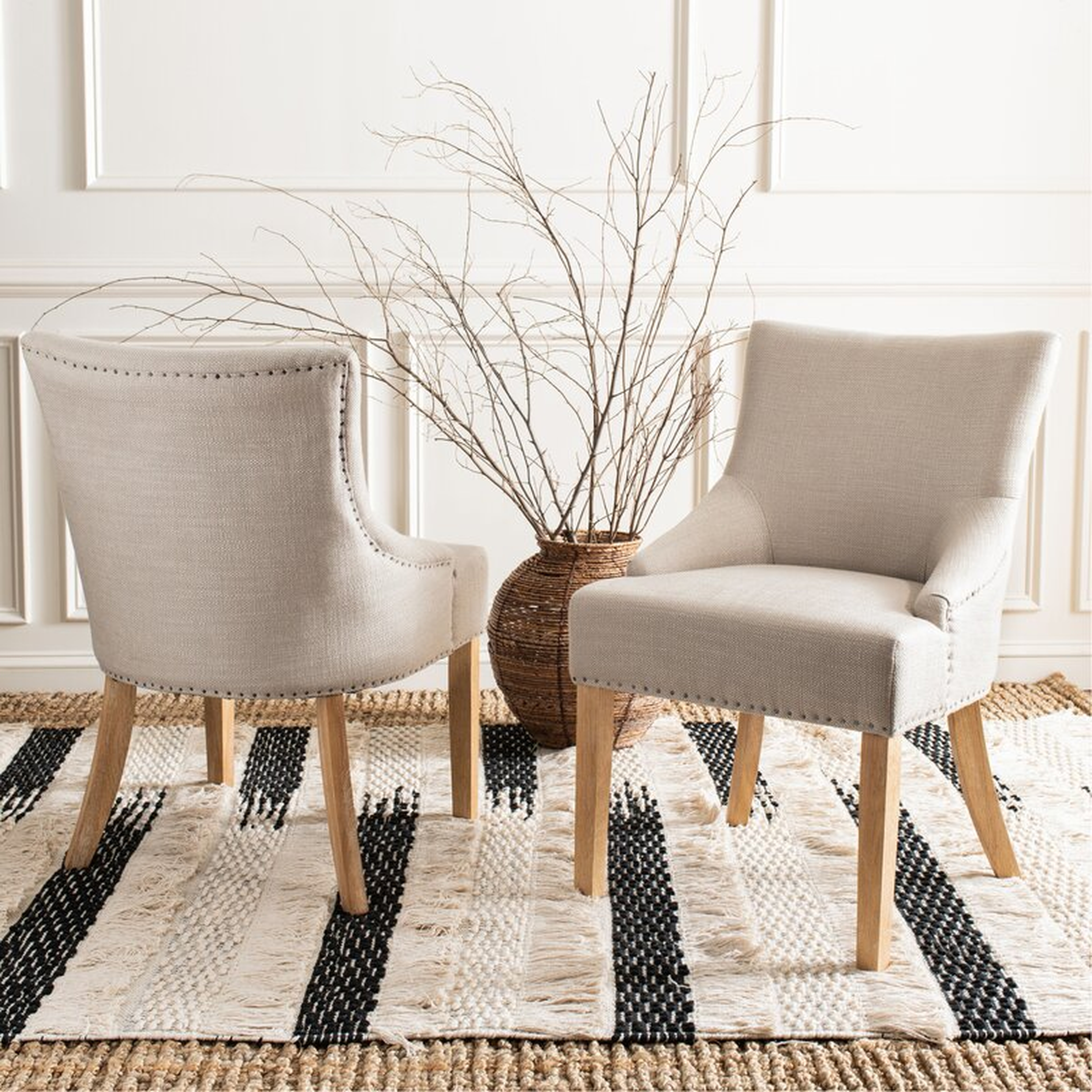 Lotus Tufted Linen Upholstered Side Chair (Set of 2) - Gray/ Pickled Oak Legs - Wayfair