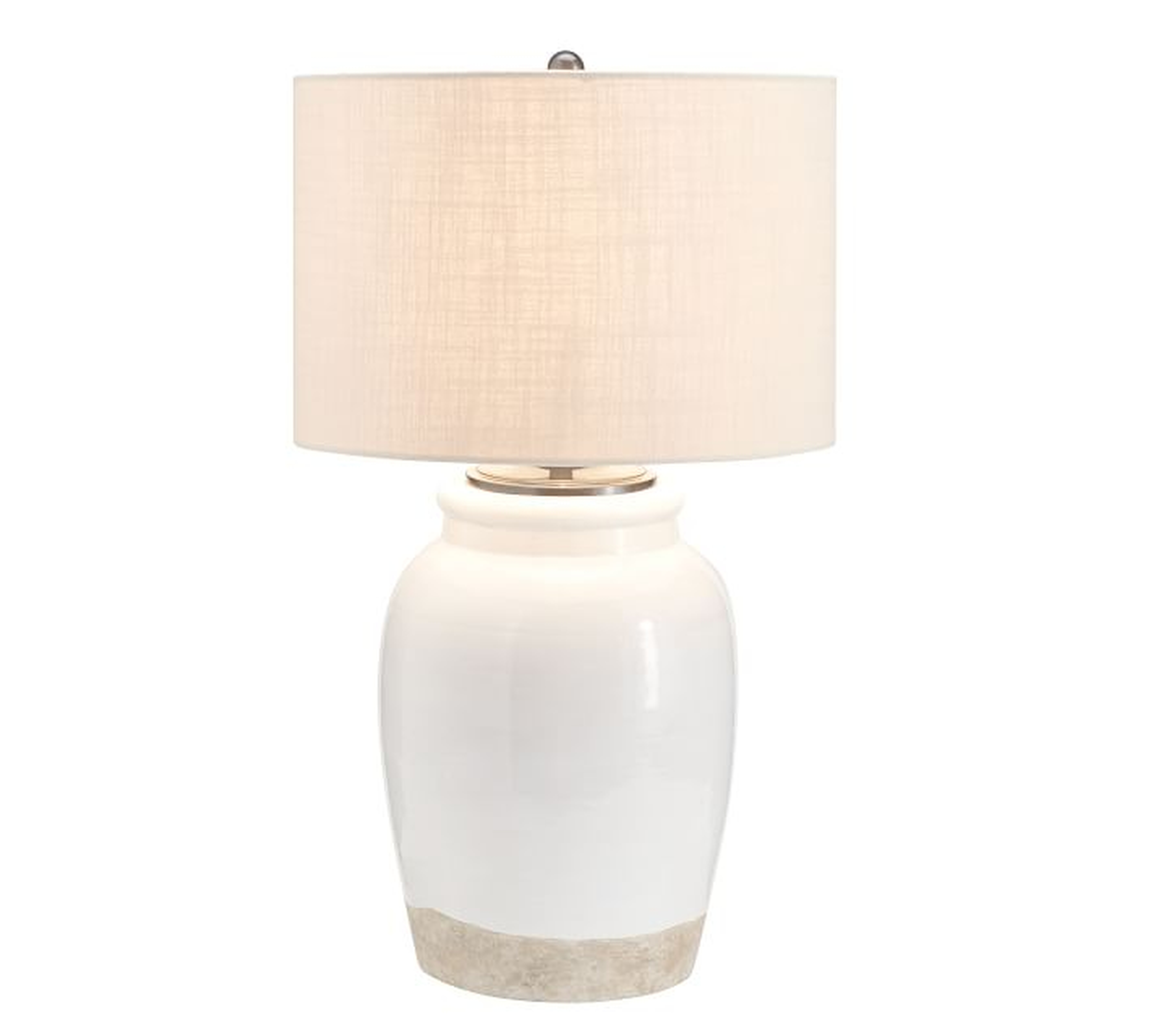 Miller Table Lamp, Medium Textured Straight Sided Shade, Sand, Small - Pottery Barn