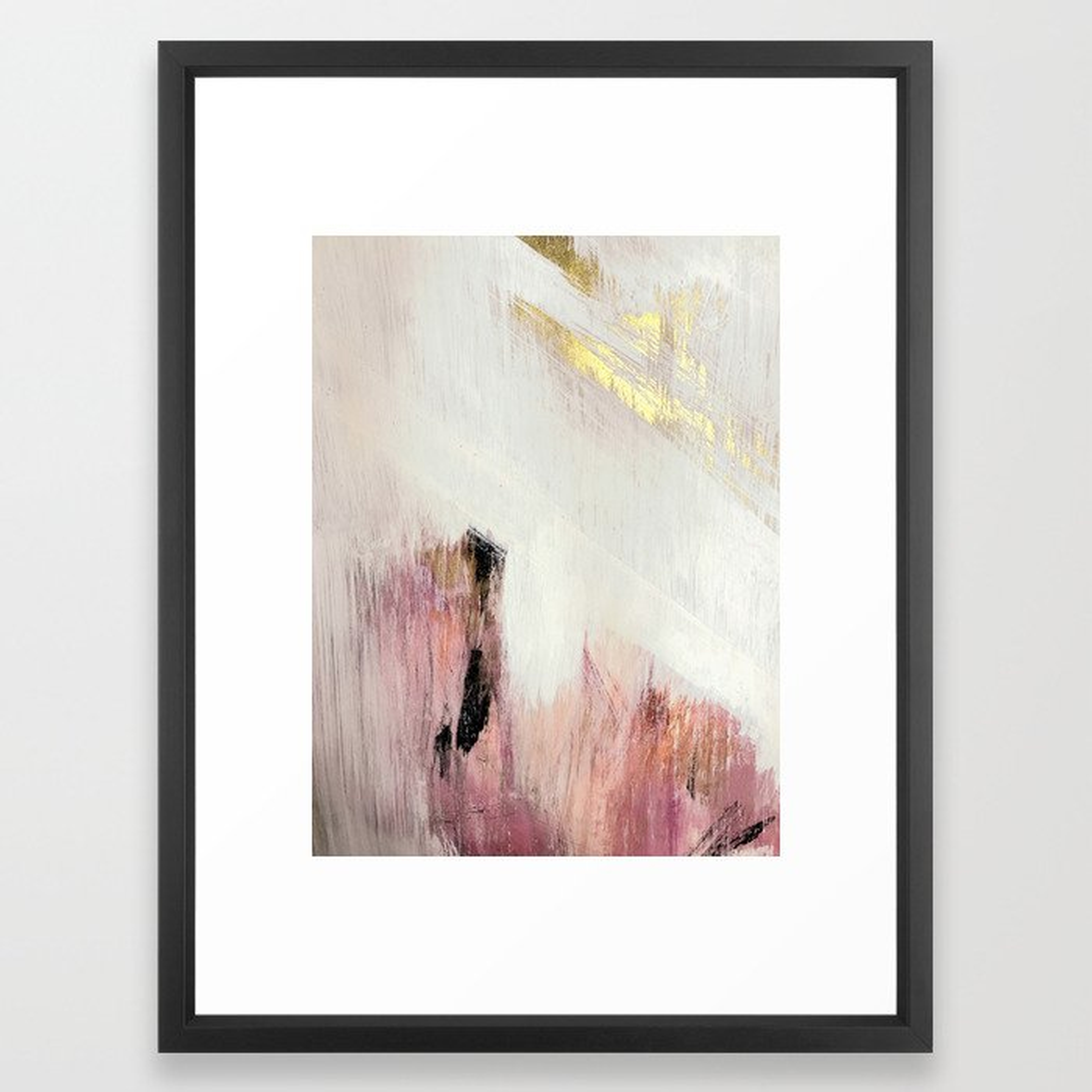 Sunrise [2]: a bright, colorful abstract piece in pink, gold, black,and white Framed Art Print, FRAME Vector Black, Medium (gallery) - 26x38 - Society6
