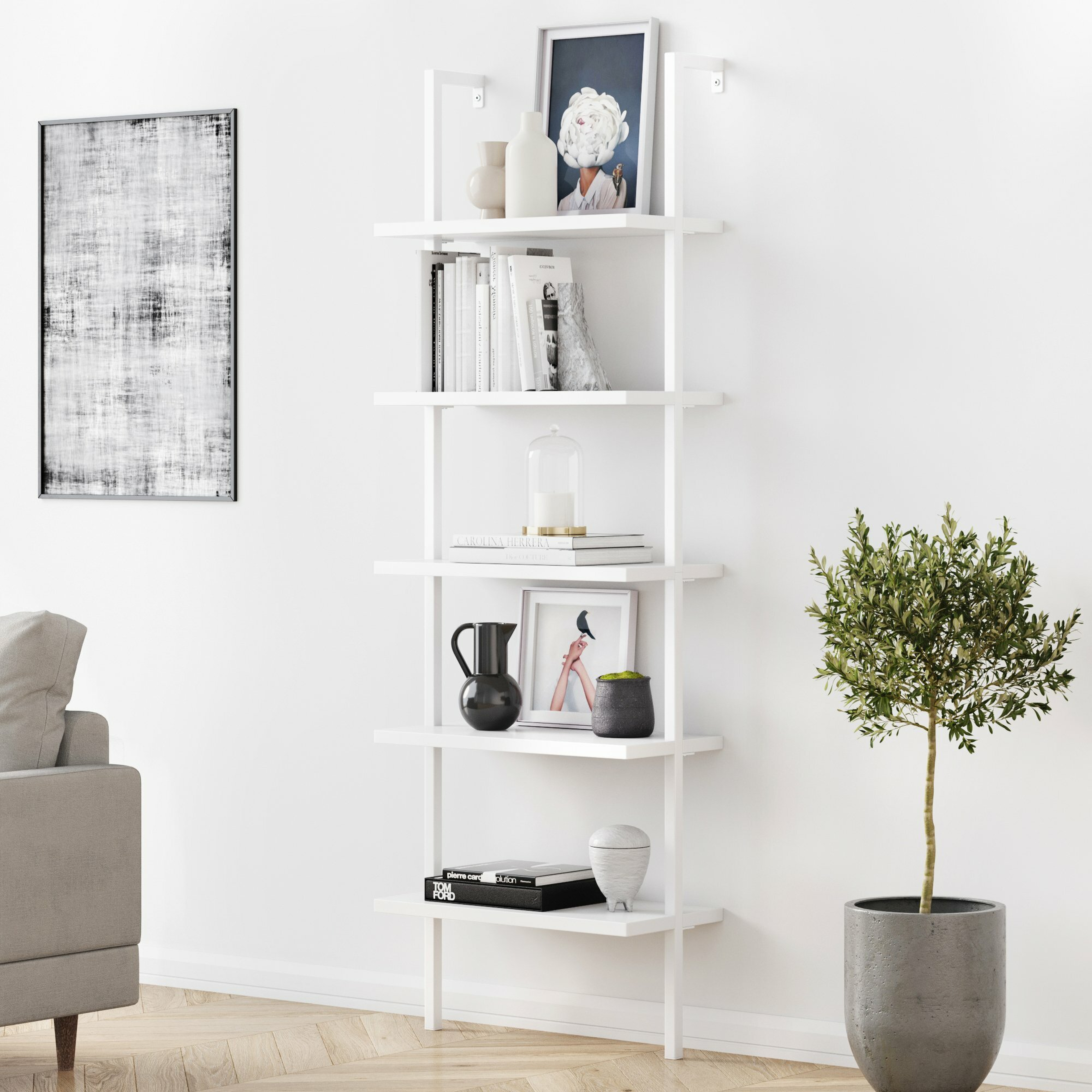 Moskowitz Ladder Bookcase - White - Wayfair