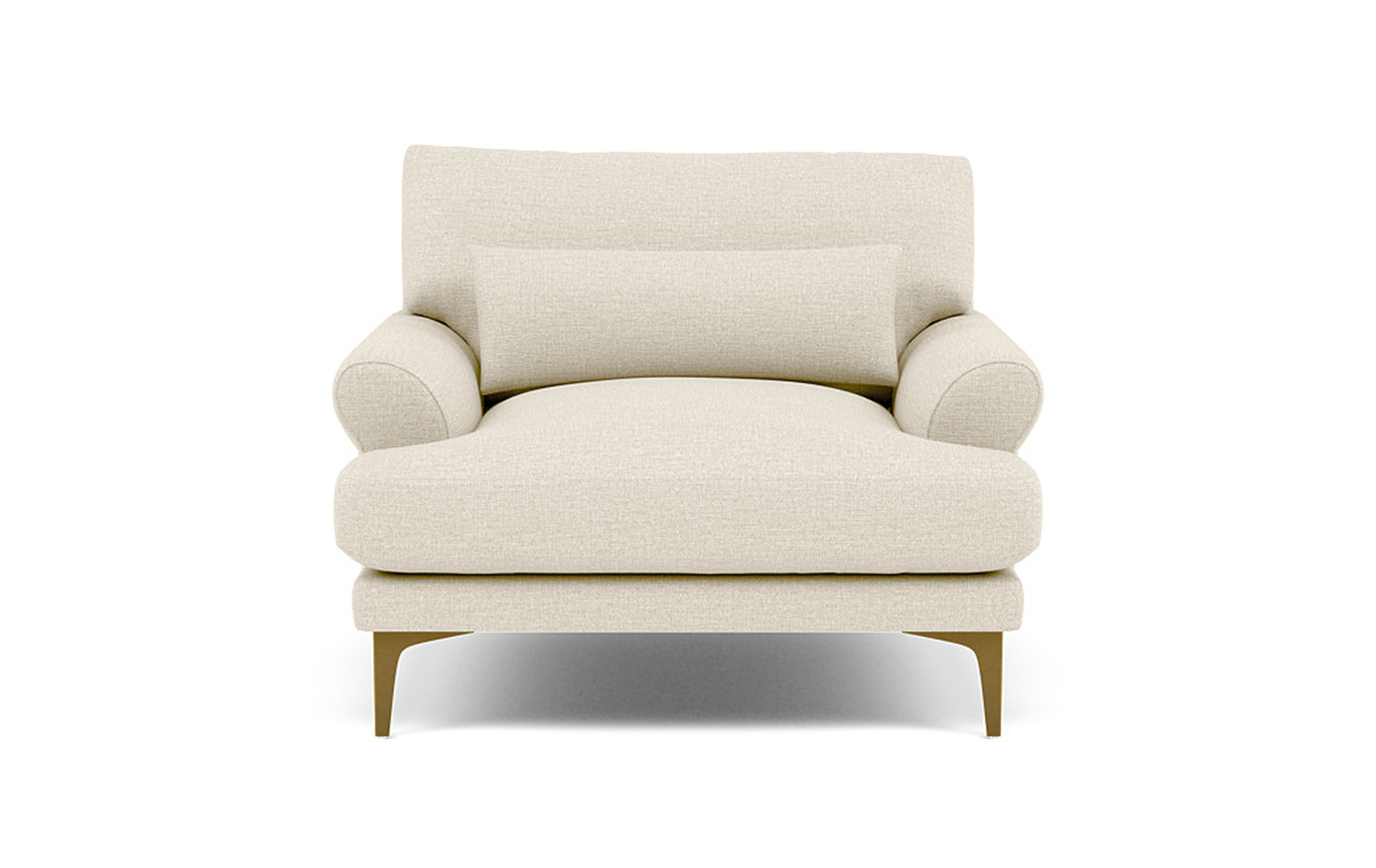 Maxwell Chairs in Oat Performance pebble knit fabric, brass plated legs - Interior Define