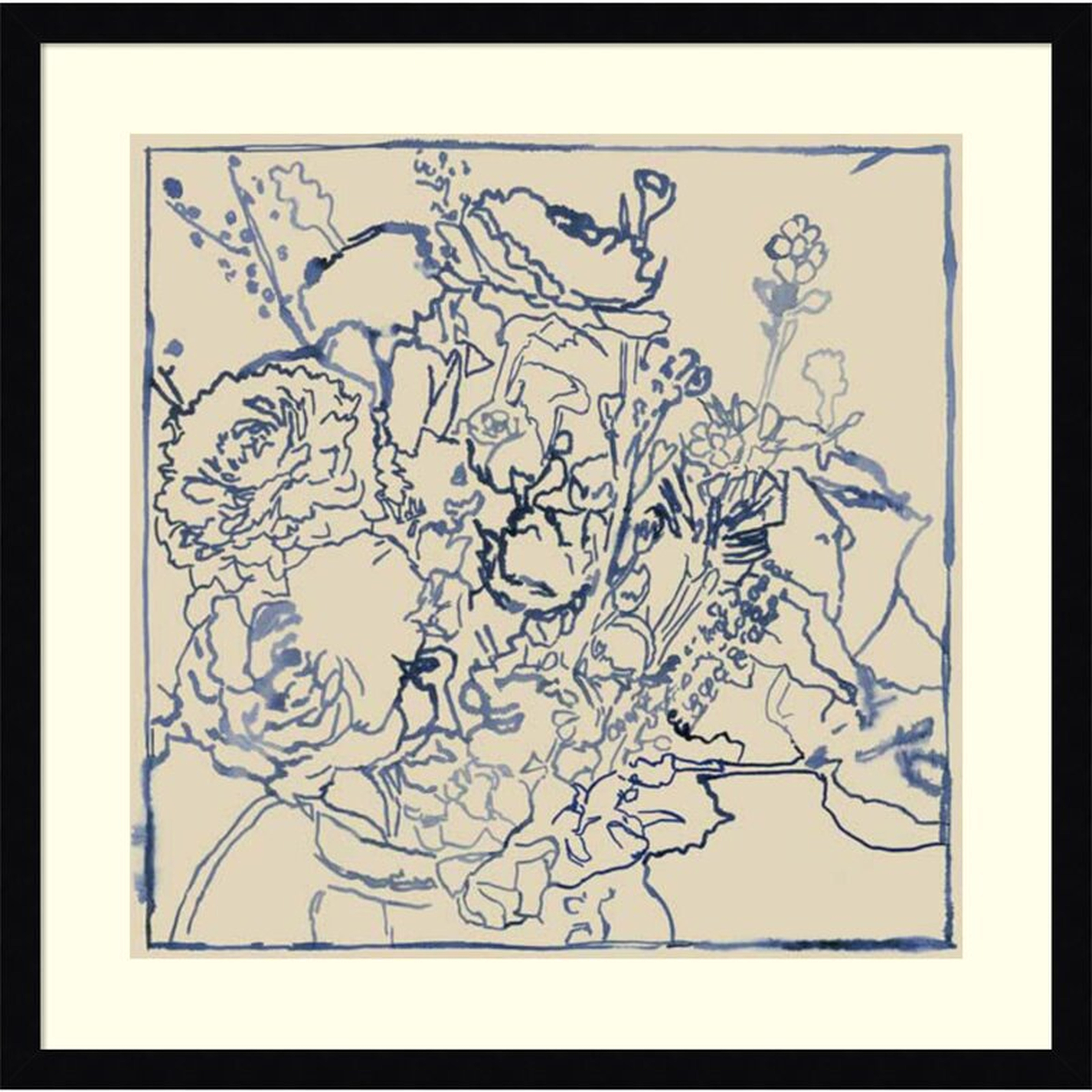 'Indigo Floral Sketch I' - Picture Frame Print - Wayfair