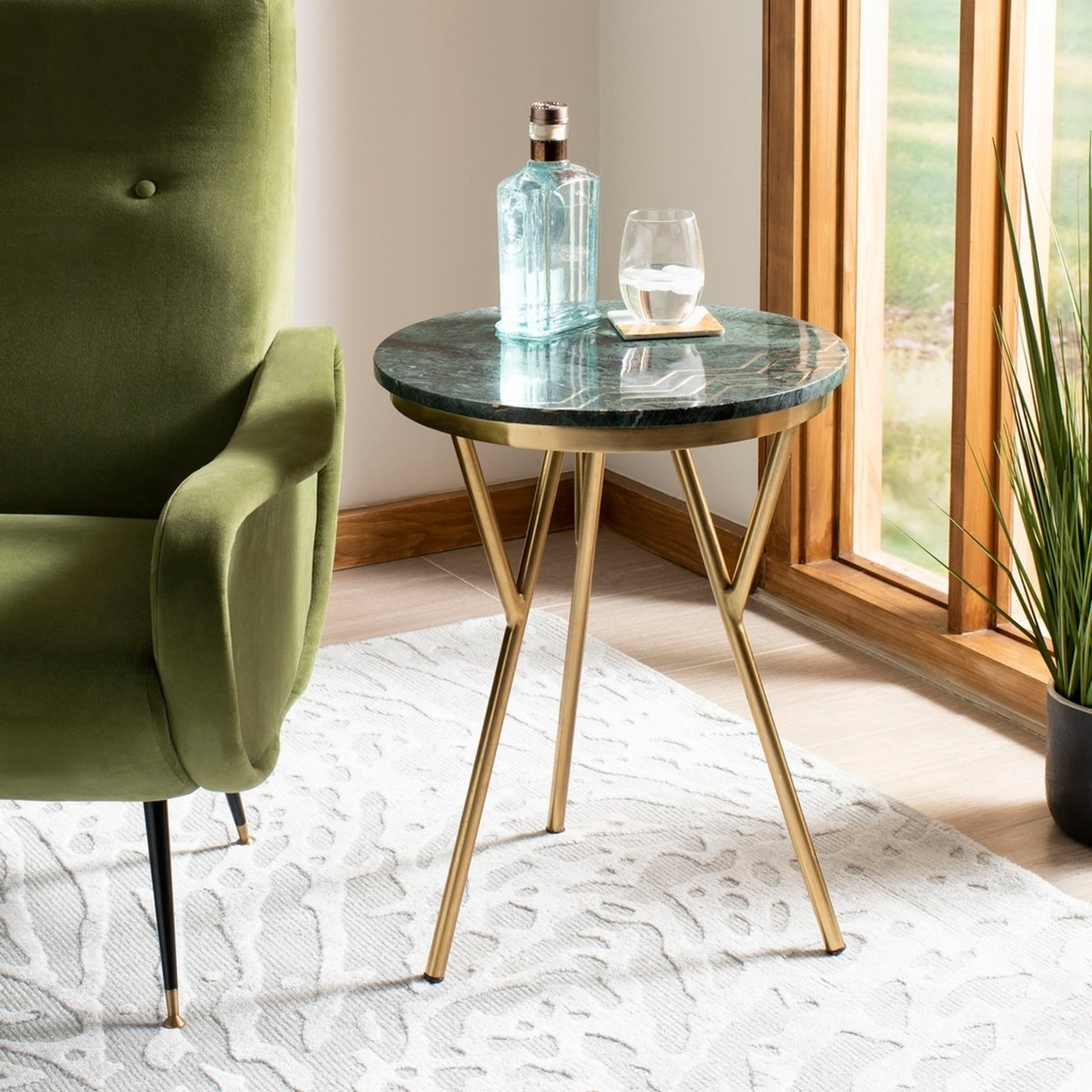 Coletta Round Marble Accent Table - Dark Green/Black/Gold - Safavieh - Safavieh