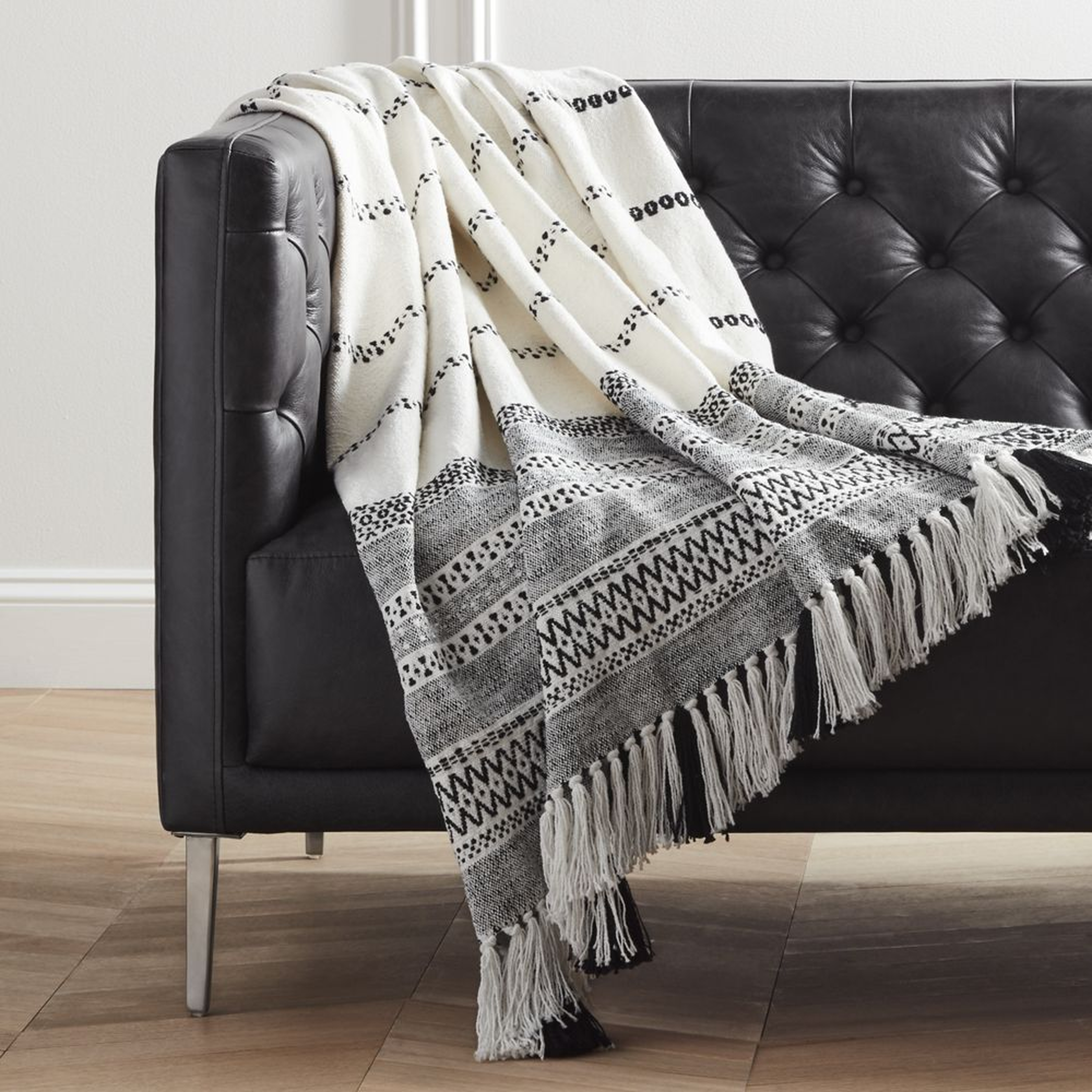Jema Black and White Throw with Tassels - CB2