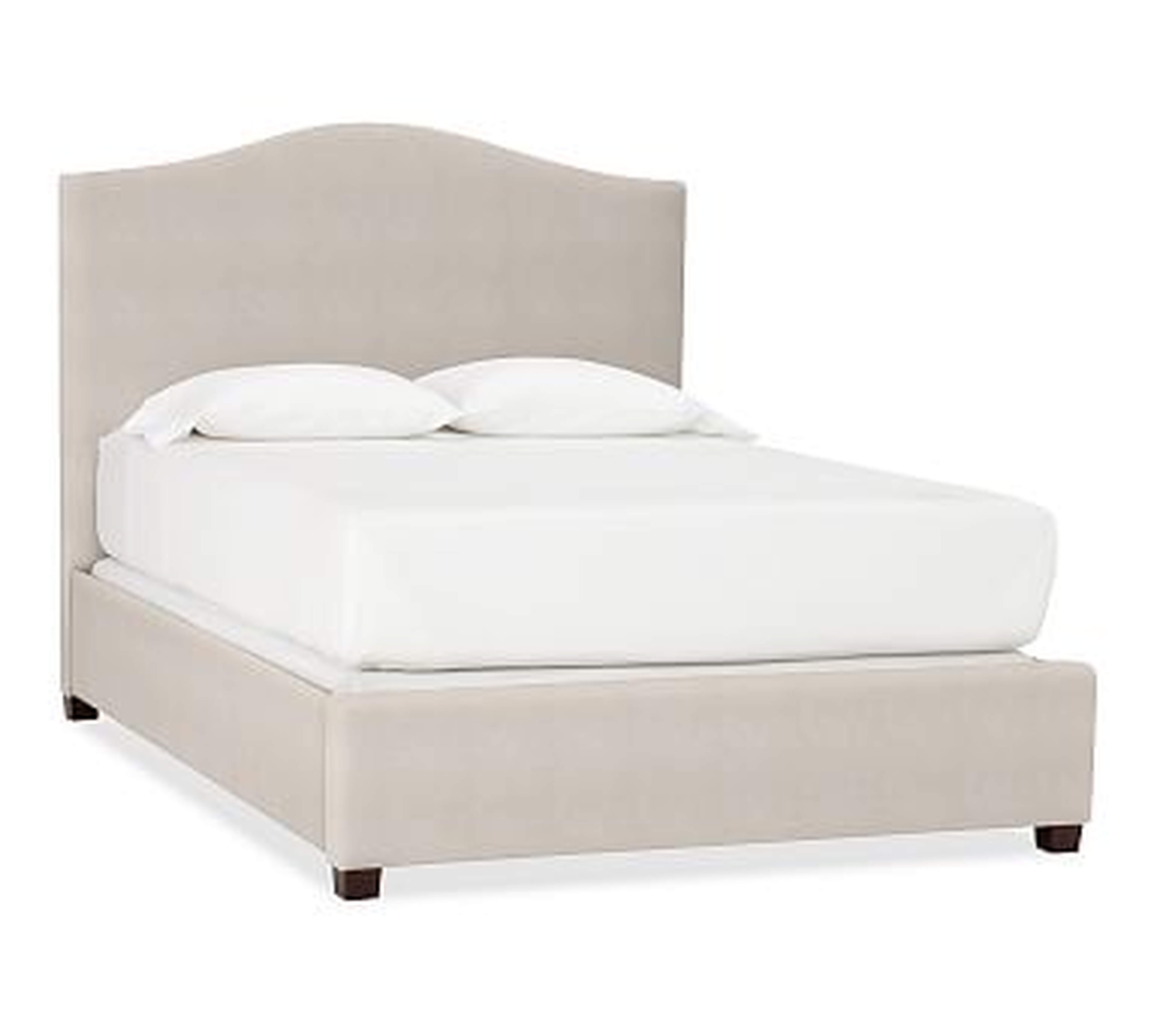 Raleigh Upholstered Curved Bed without Nailheads, King, Performance Brushed Basketweave Oatmeal - Pottery Barn