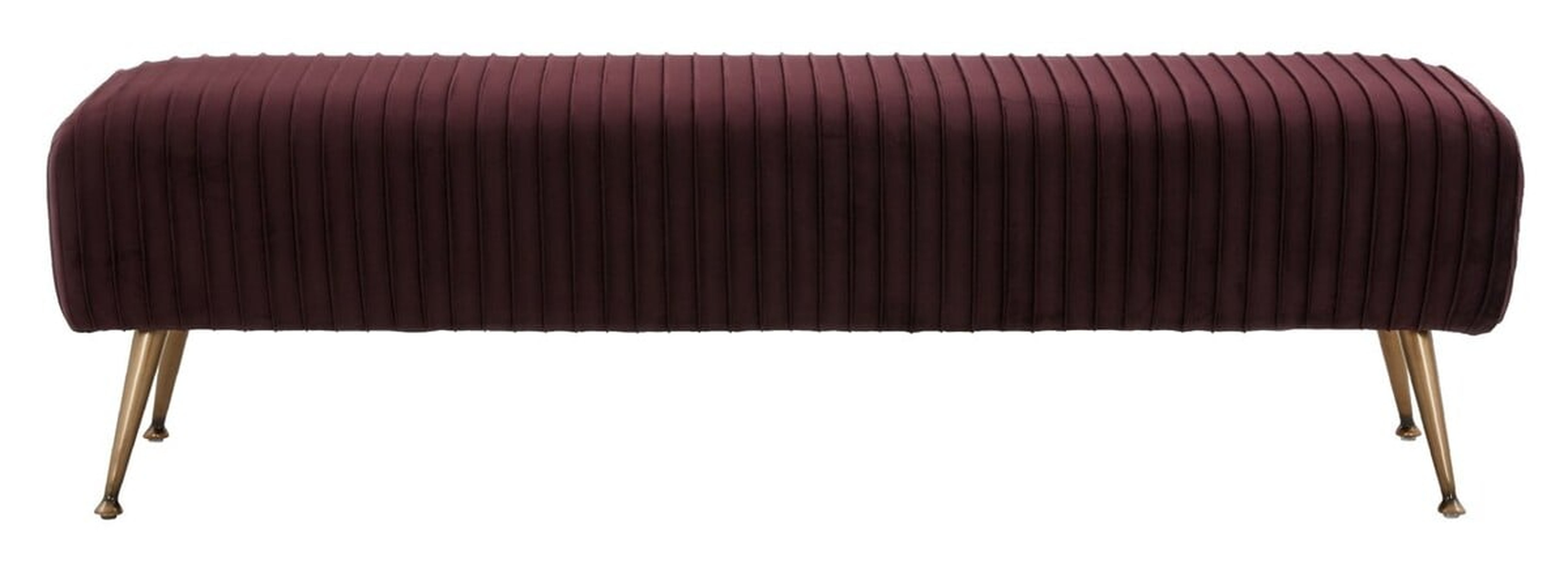 Salome Velvet Bench With Antique Brass Legs - Giotto Cabernet - Arlo Home - Safavieh