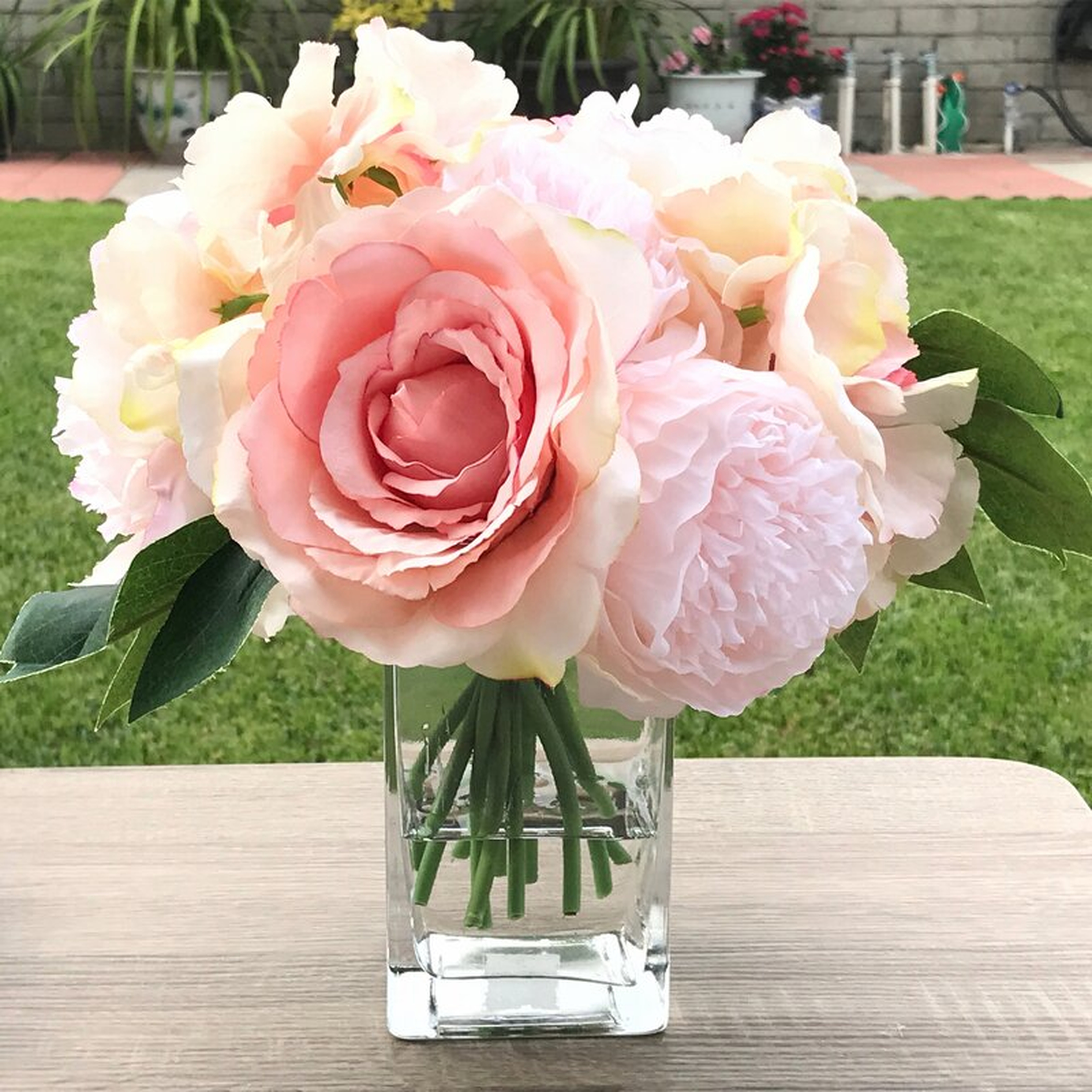 Faux Mixed Floral Arrangement in Vase / Pink - Wayfair