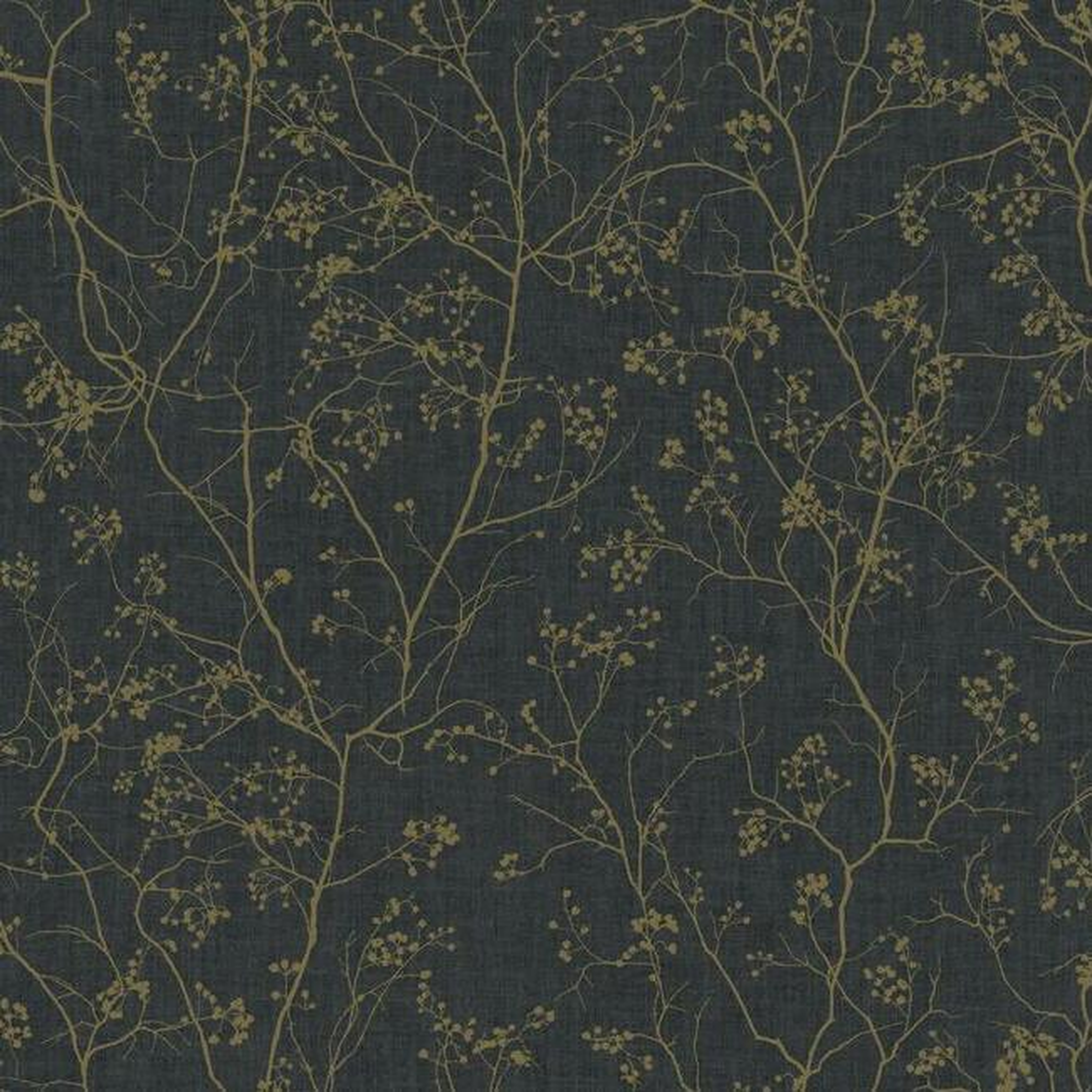 Luminous Branches Wallpaper Wallpaper Antonina Vella Double Roll Black/Gold - York Wallcoverings