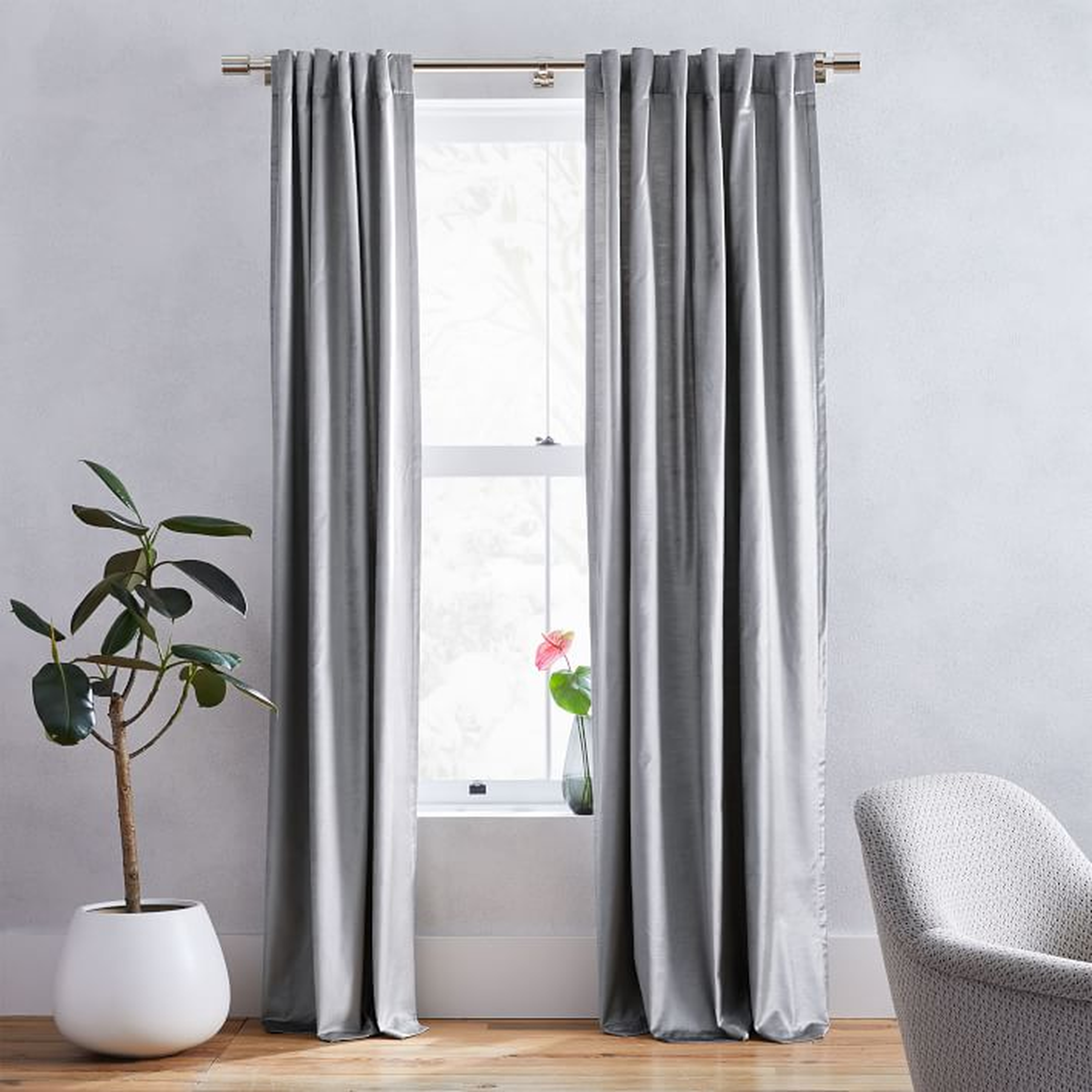 Cotton Luster Velvet Curtain, Blackout Lining, Individual, Pewter, 48"x84" - West Elm