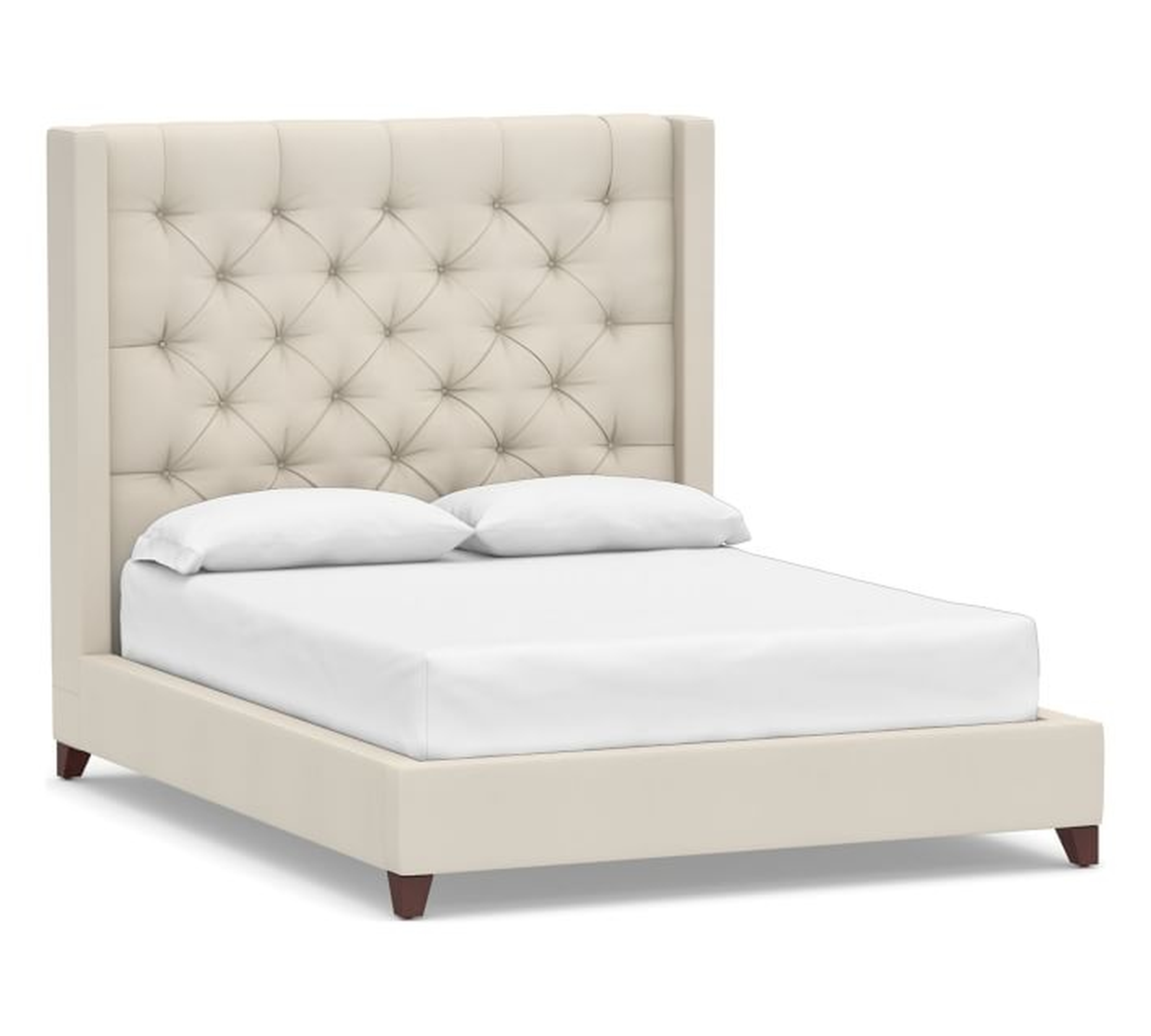 Harper Upholstered Tufted Tall Bed without Nailheads, King, Twill Cream - Pottery Barn