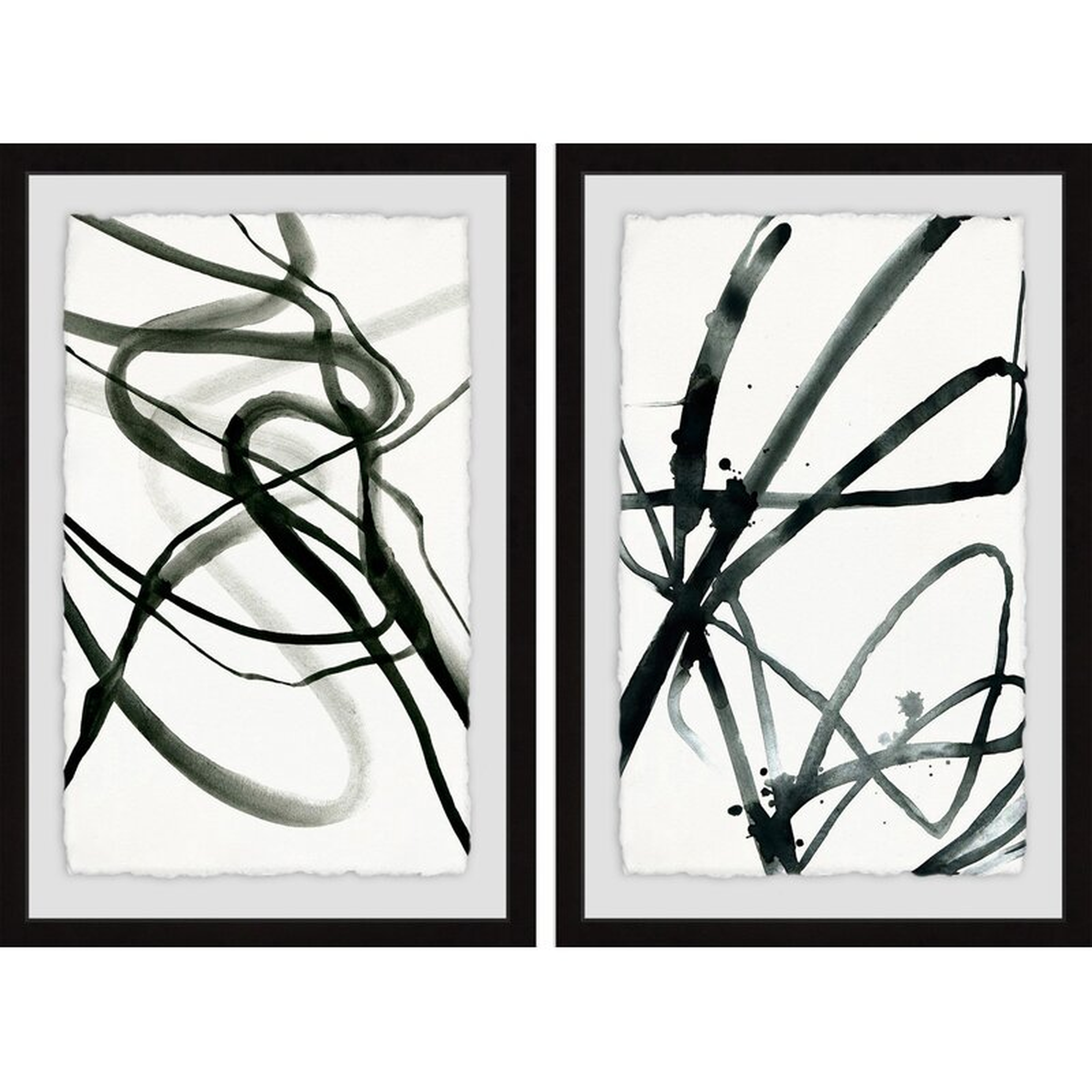 'Toxic Lines Diptych' - 2 Piece Picture Frame Print Set on Paper, Black/White - Wayfair