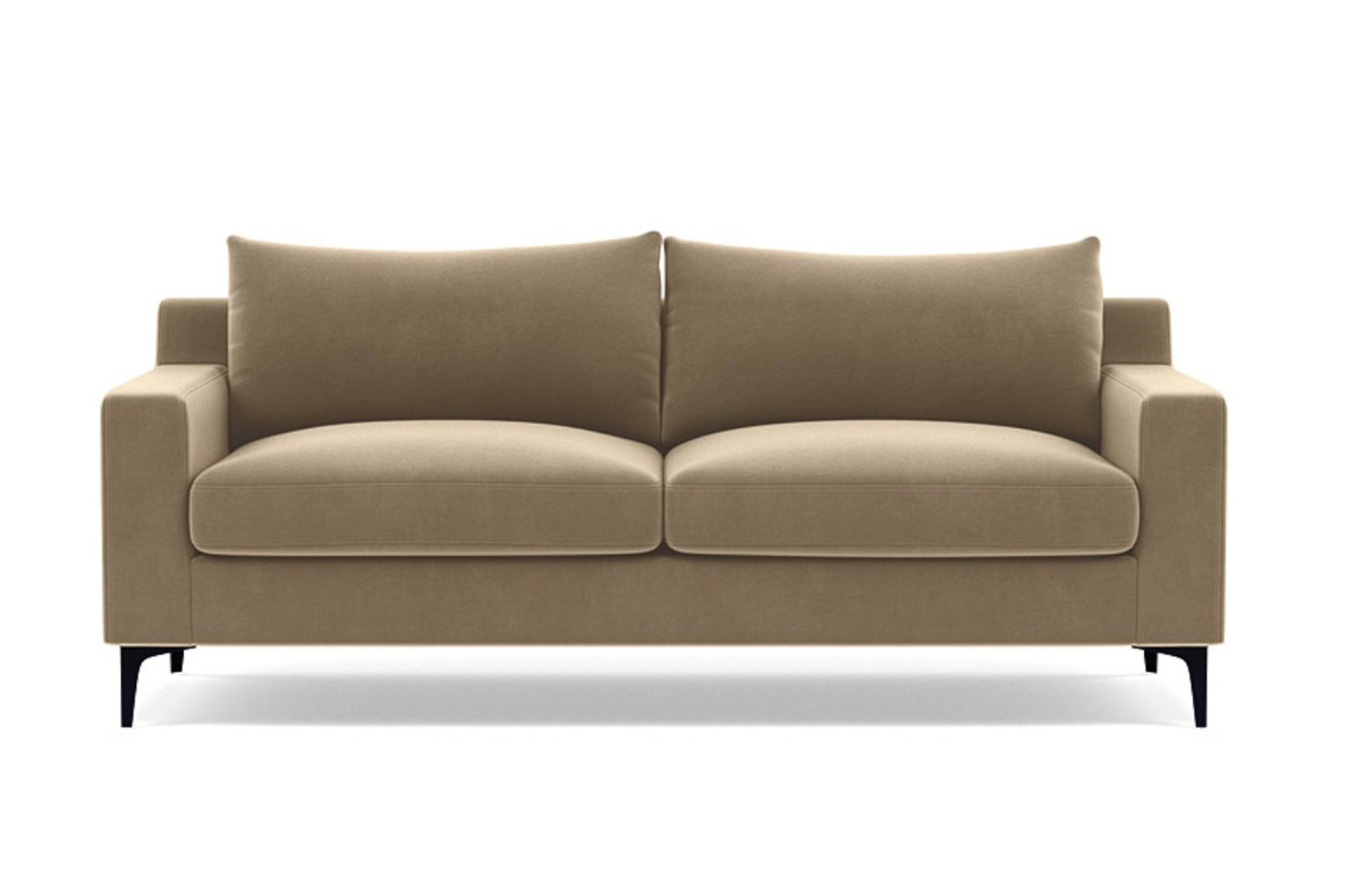 Sloan Fabric 2-Seat Sofa - 91" standard depth - Camel Performance Velvet - Matte Black L Leg - Down Alternative Cushions - Interior Define