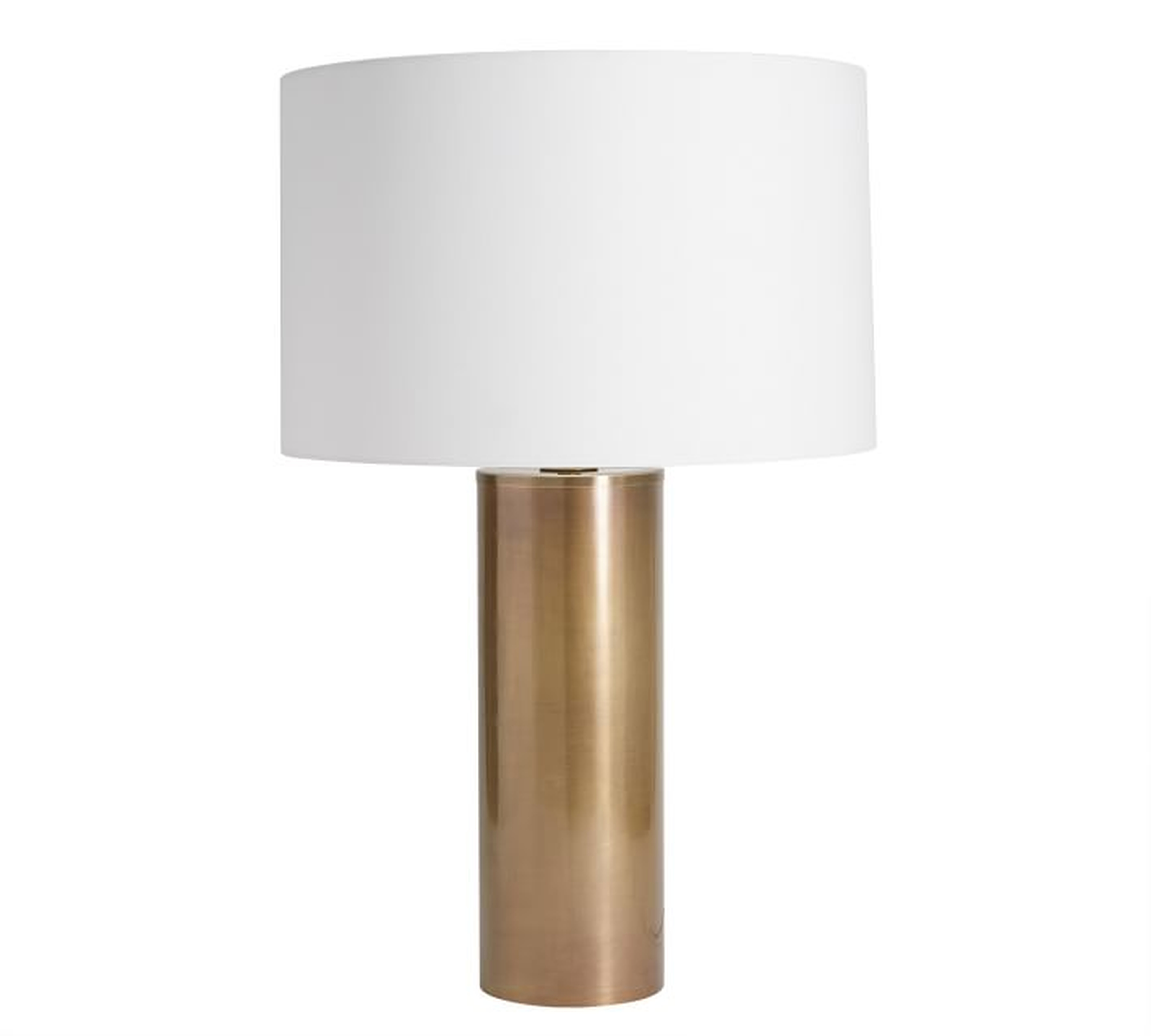 Stella Table Lamp, Large Antique Brass Base with Large Straight Sided Gallery Shade, White - Pottery Barn