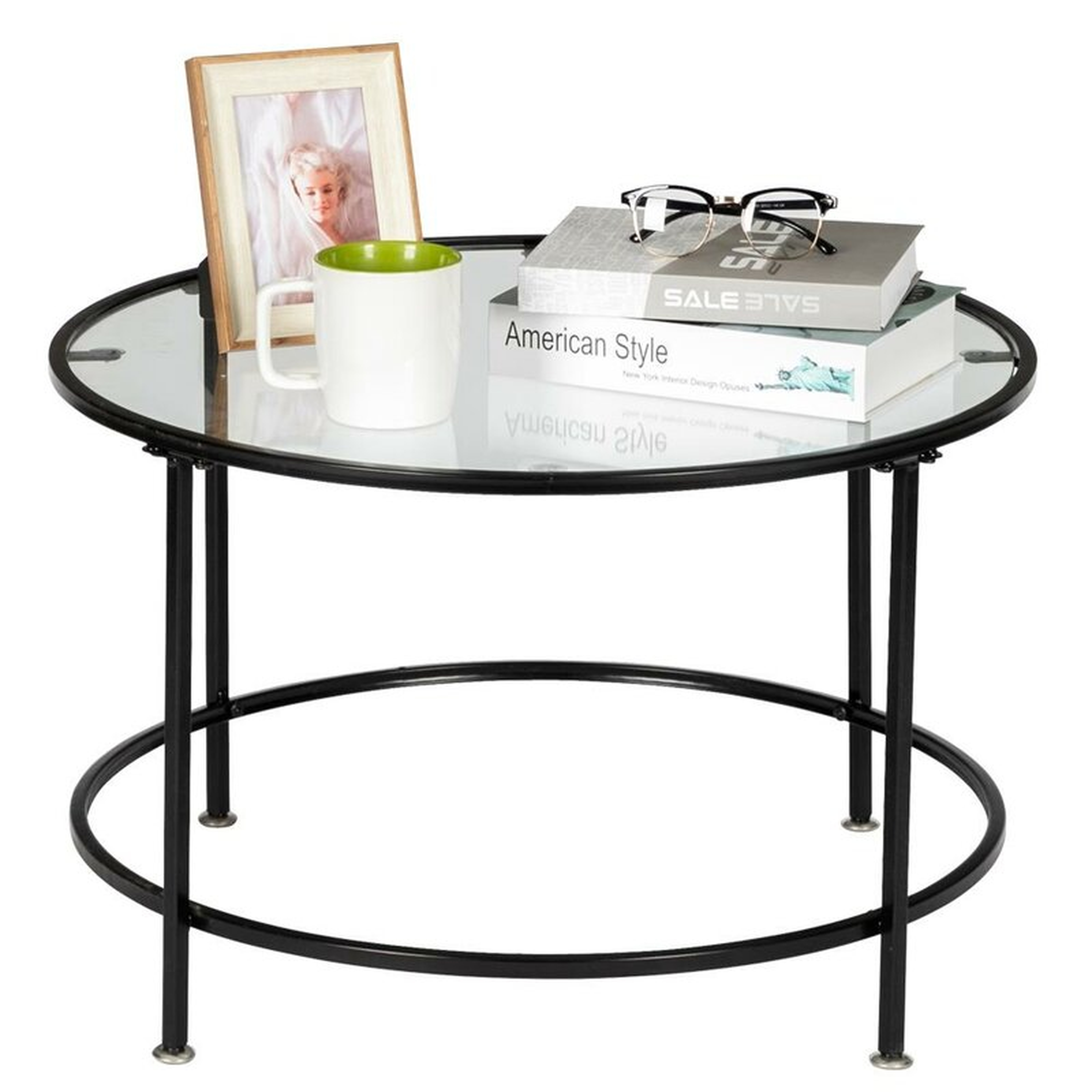 26" Round Tempered Glass Black Frame Coffee Table - Wayfair