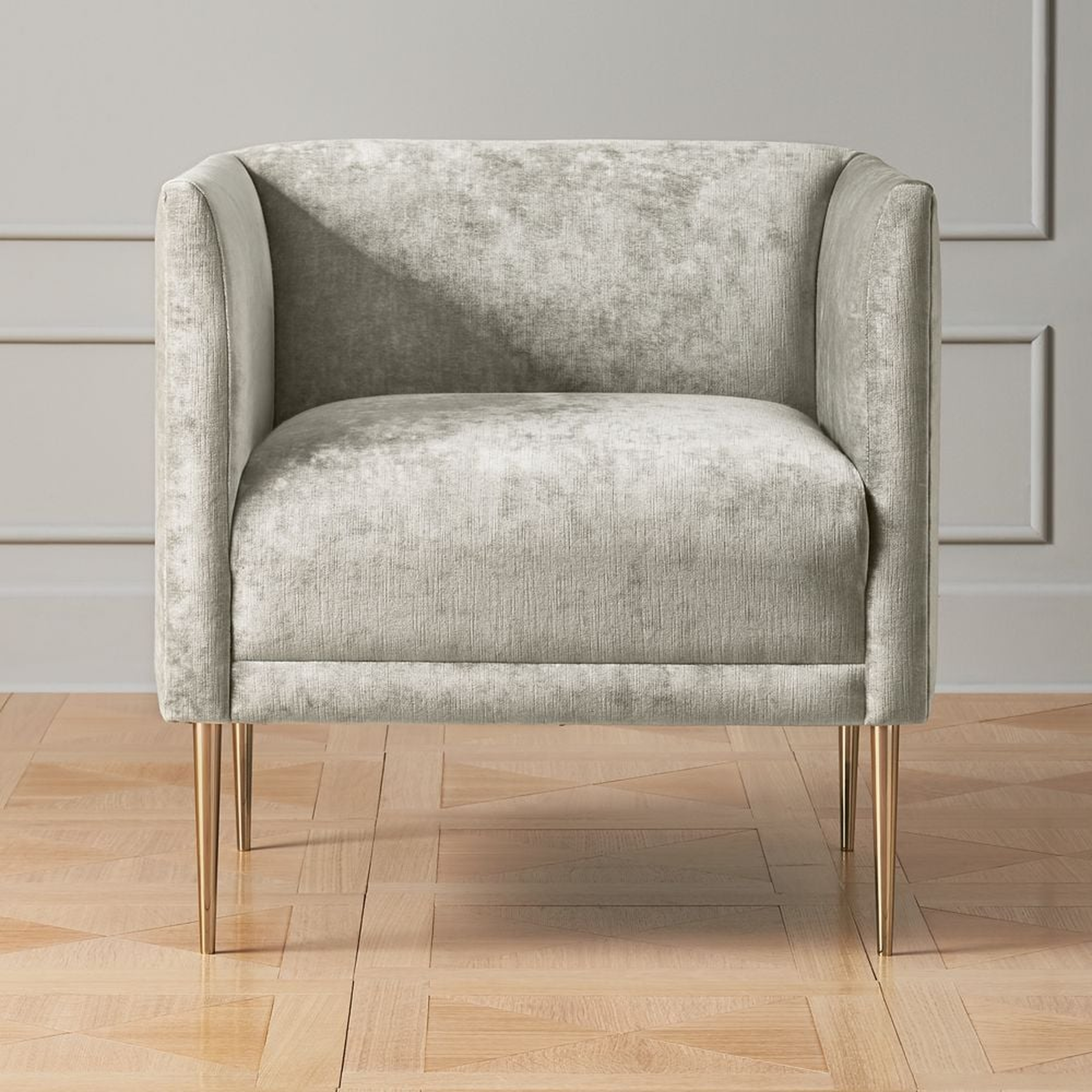 Marais Shadow Grey Velvet Armchair with Brass Legs - CB2