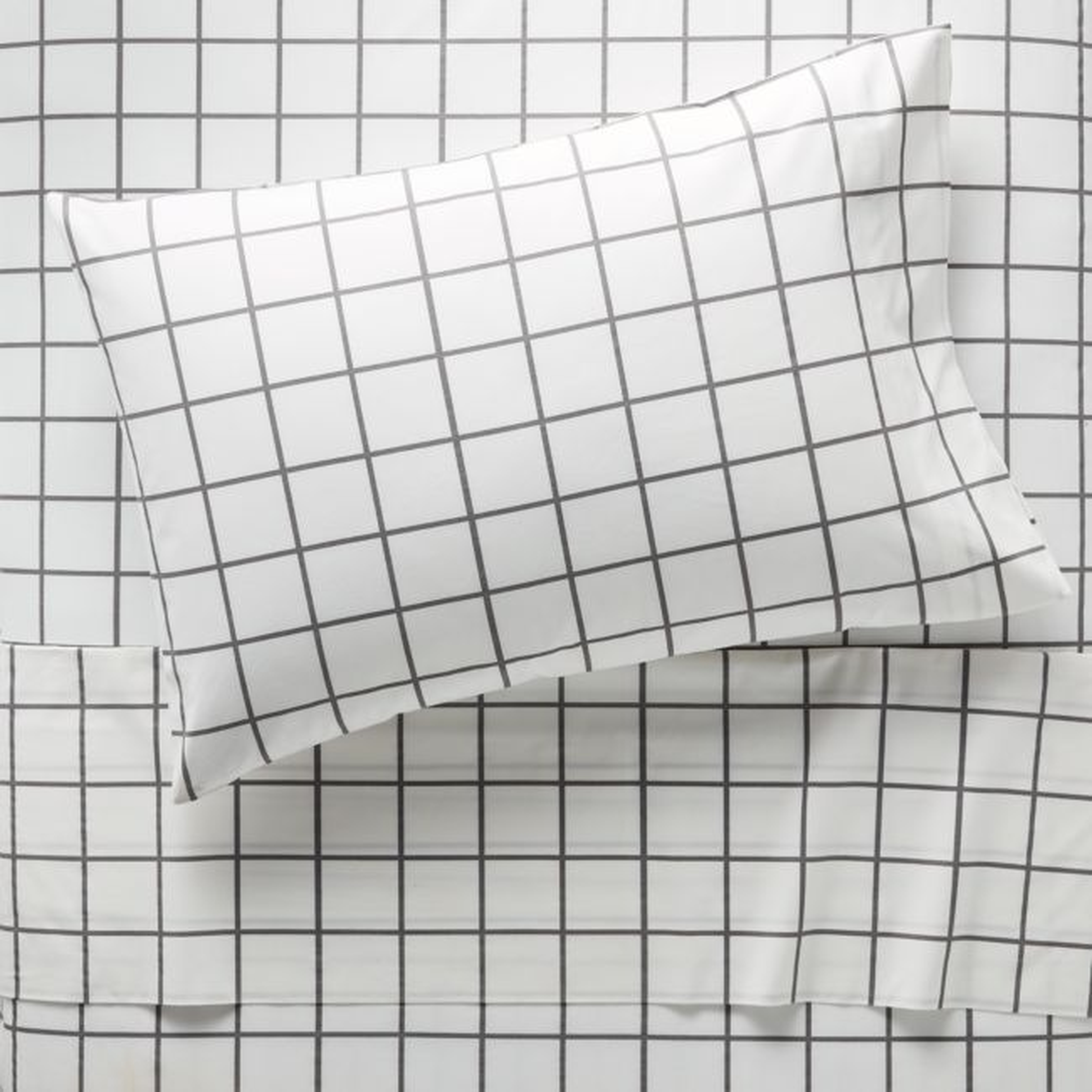Organic Grey Grid Twin Sheet Set - Crate and Barrel