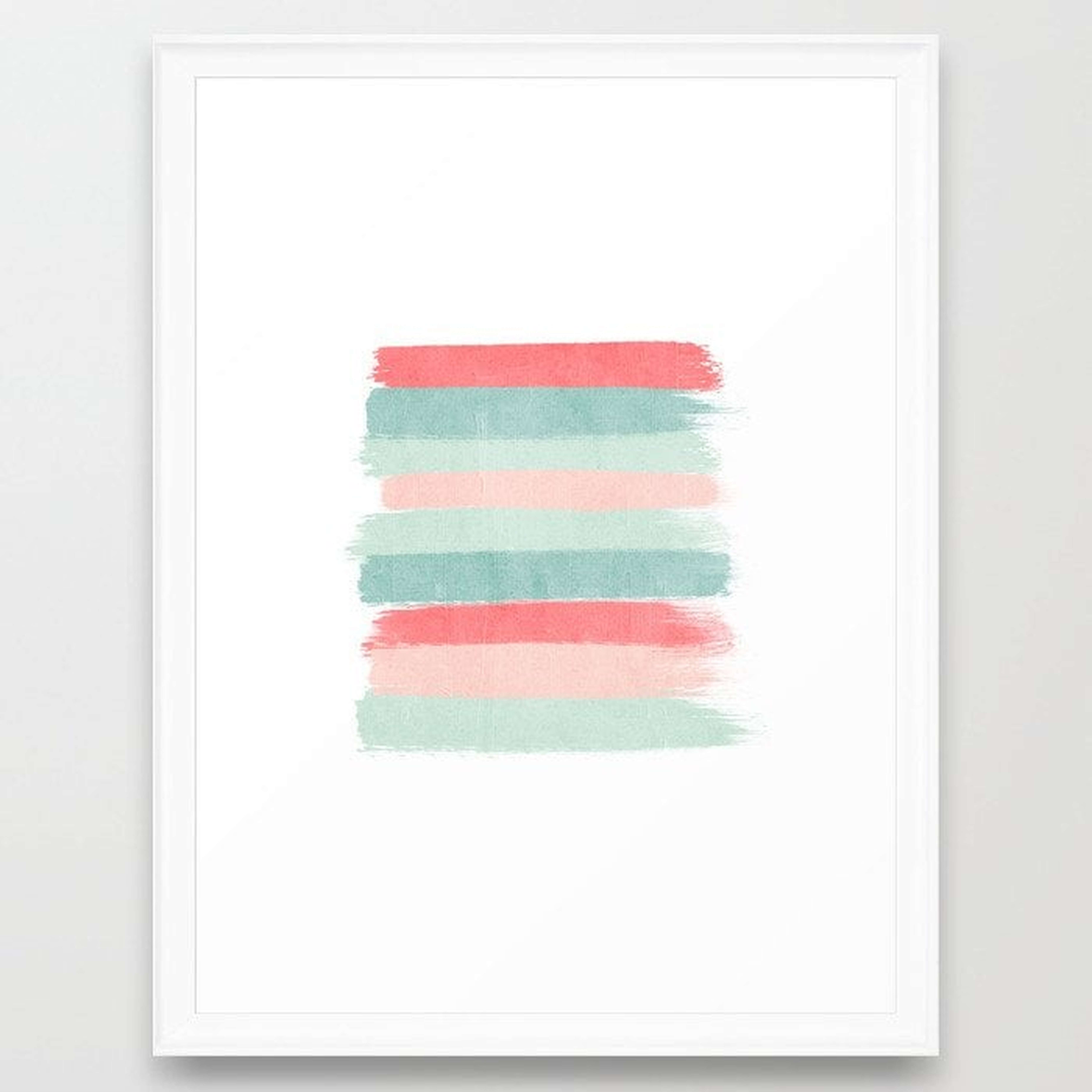 Stripes painted coral minimal mint teal bright southern charleston decor colors Framed Art Print - Society6