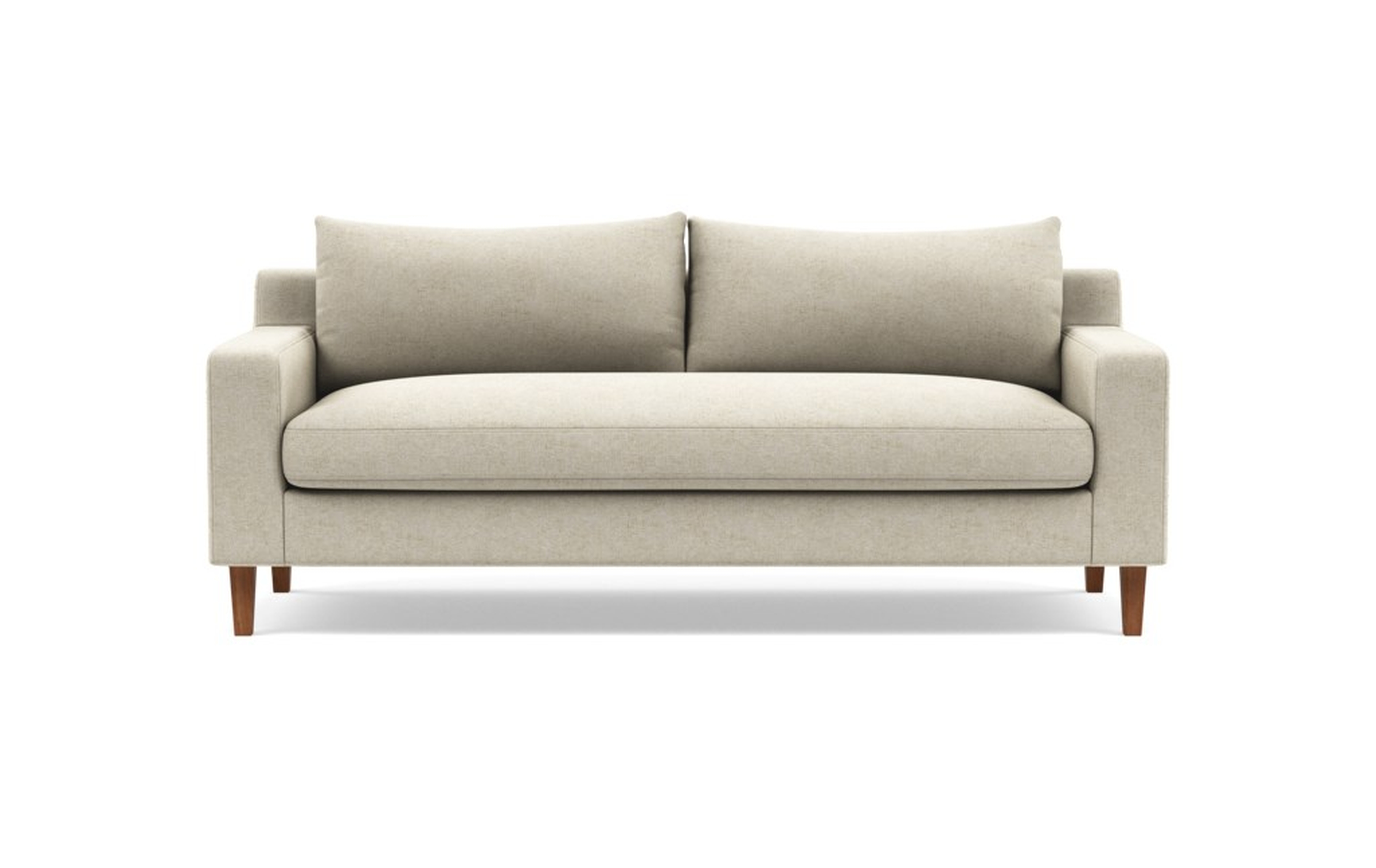 Sloane Two Seat Sofa - Flax Performance Crosshatch, Walnut Legs, 1 bench cushion - Interior Define