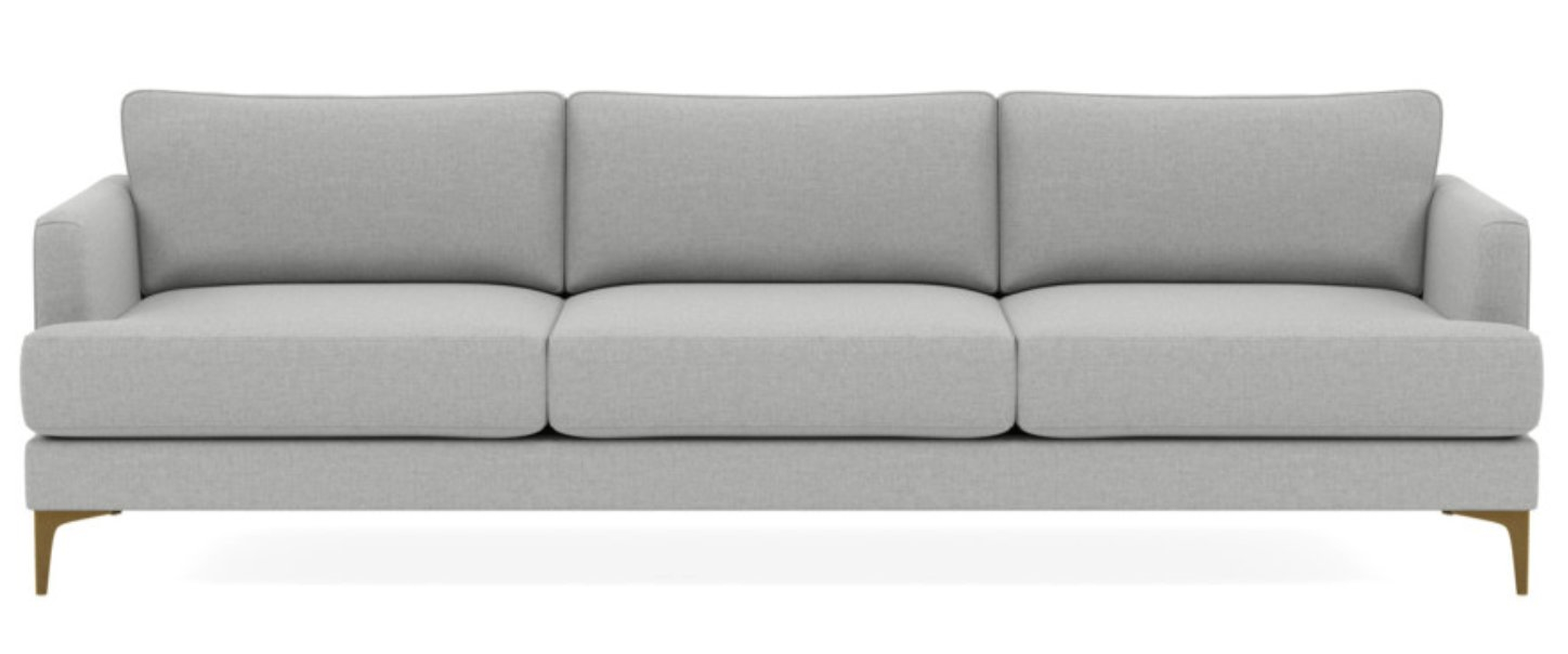 Winsow Sofa; Ecru; Brass Plated Sloan L Leg; 112", Standard Depth; Down Alternative Cushions - Interior Define