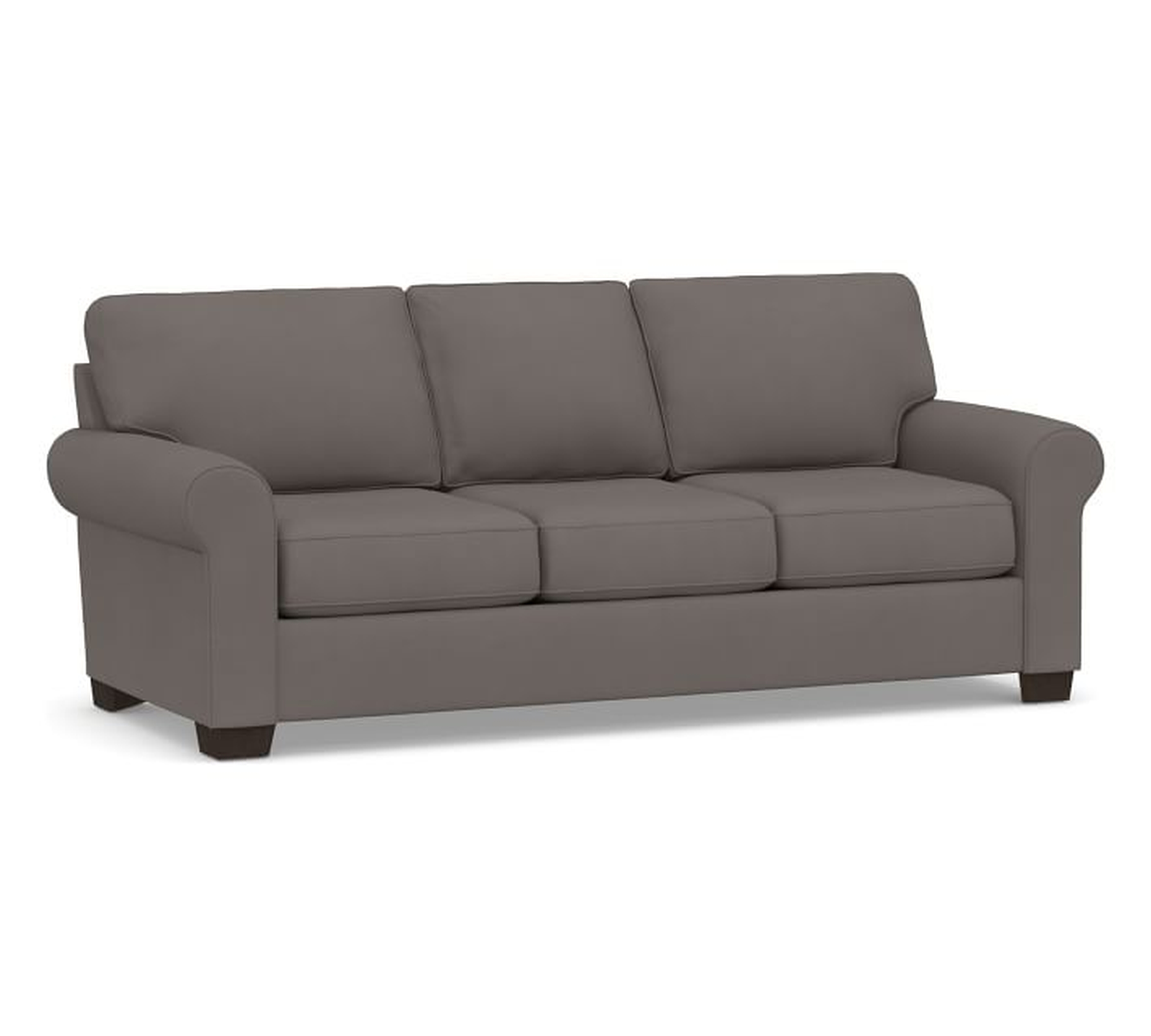 Buchanan Roll Arm Upholstered Sofa 87", Polyester Wrapped Cushions, Twill Metal Gray - Pottery Barn