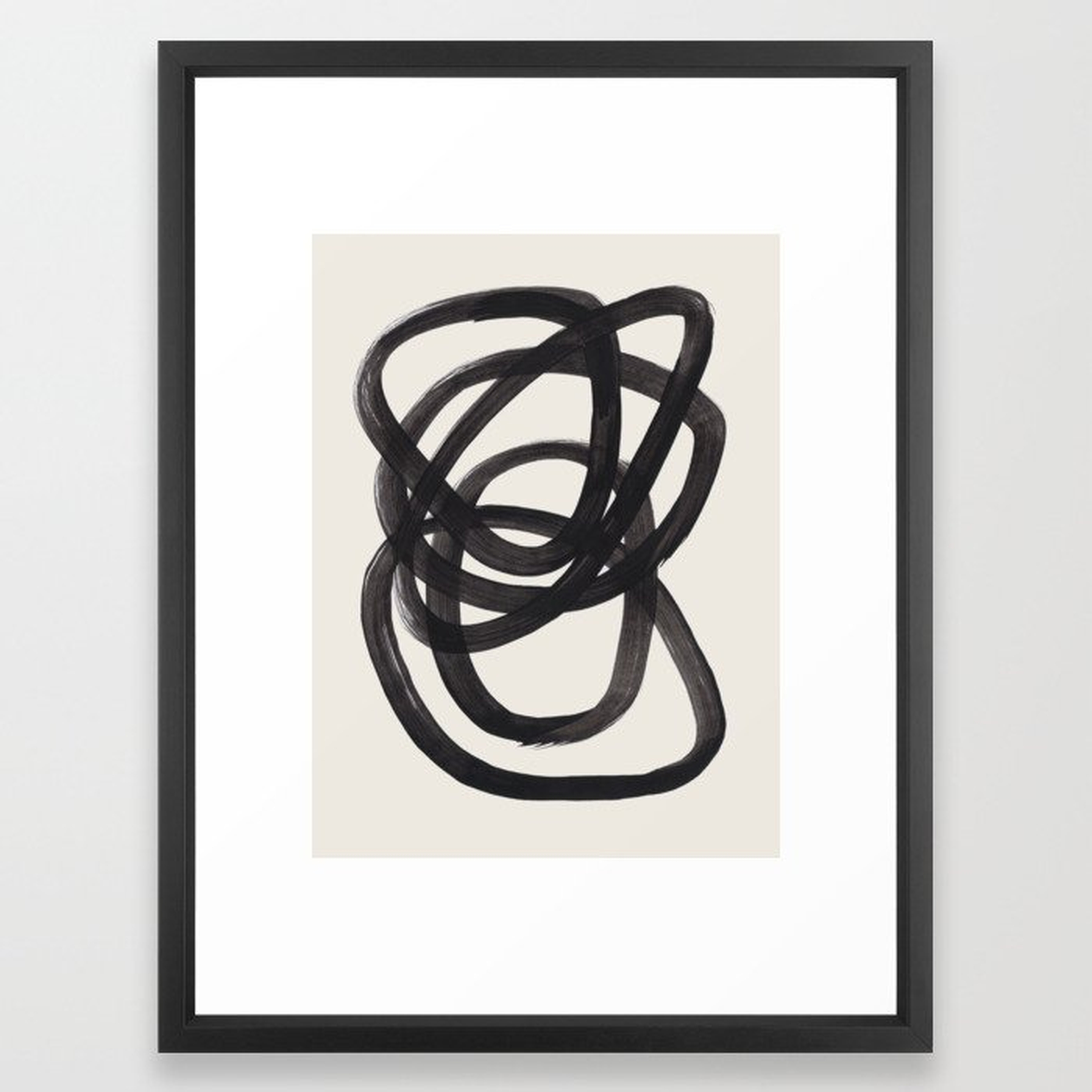Mid Century Modern Minimalist Abstract Art Brush Strokes Black & White Ink Art Spiral Circles Framed Art Print - Society6