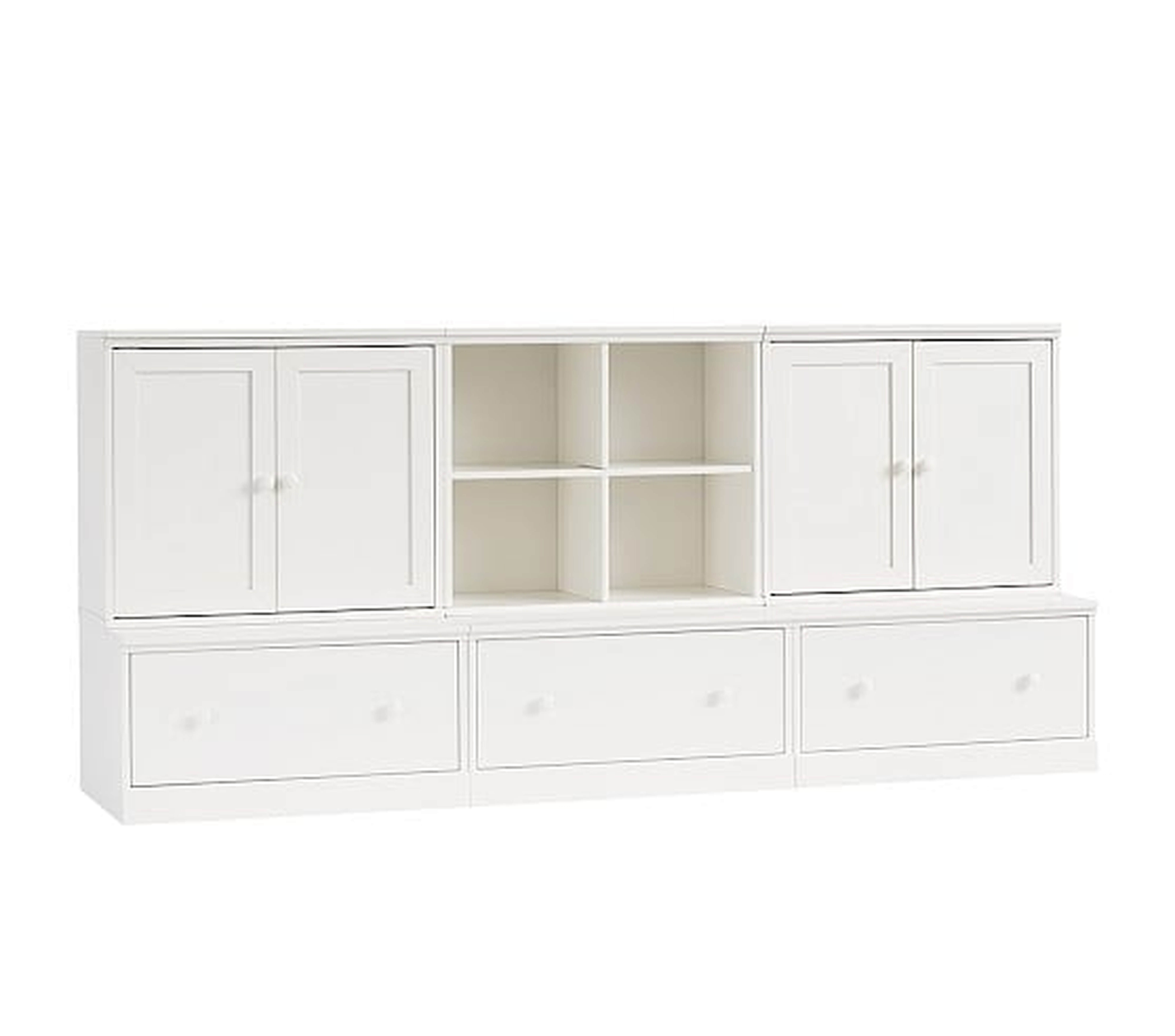 Cameron 1 Cubby, 2 Cabinets, &amp; 3 Drawer Bases, Simply White, UPS - Pottery Barn Kids