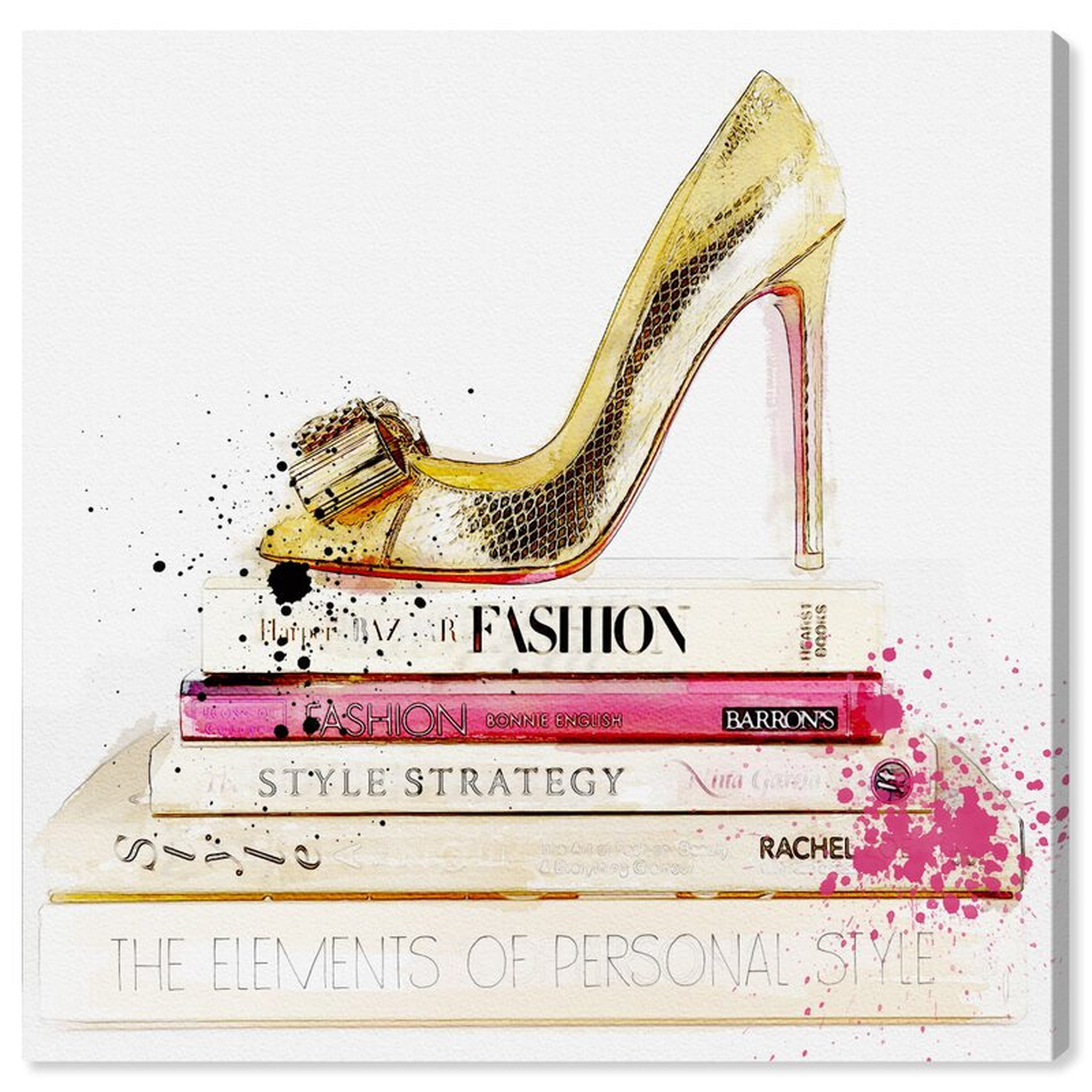 'Gold Shoe and Fashion Books' Wrapped Canvas Graphic Art - Wayfair