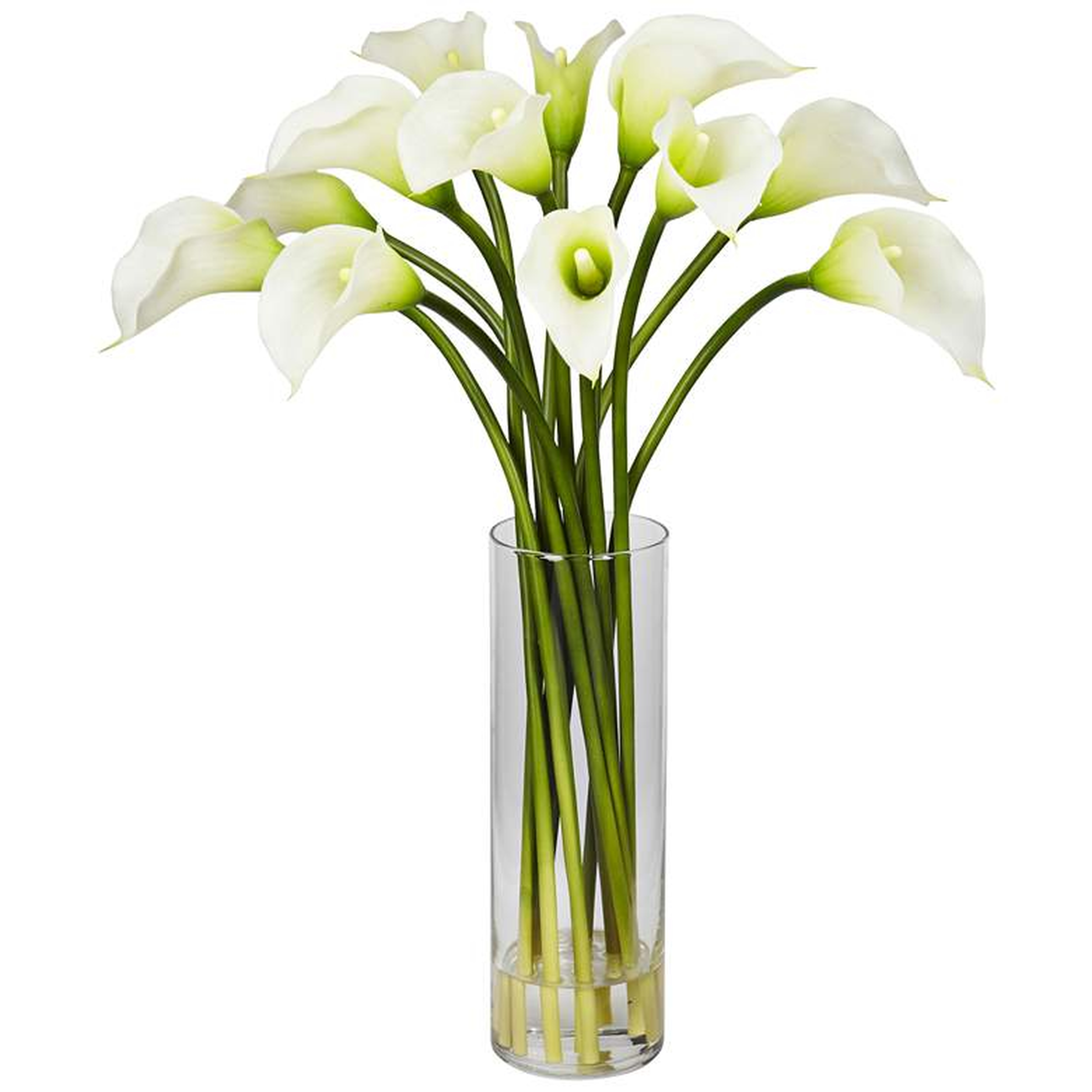 Cream Mini Calla Lily 20" High Faux Flowers in Glass Vase - Lamps Plus