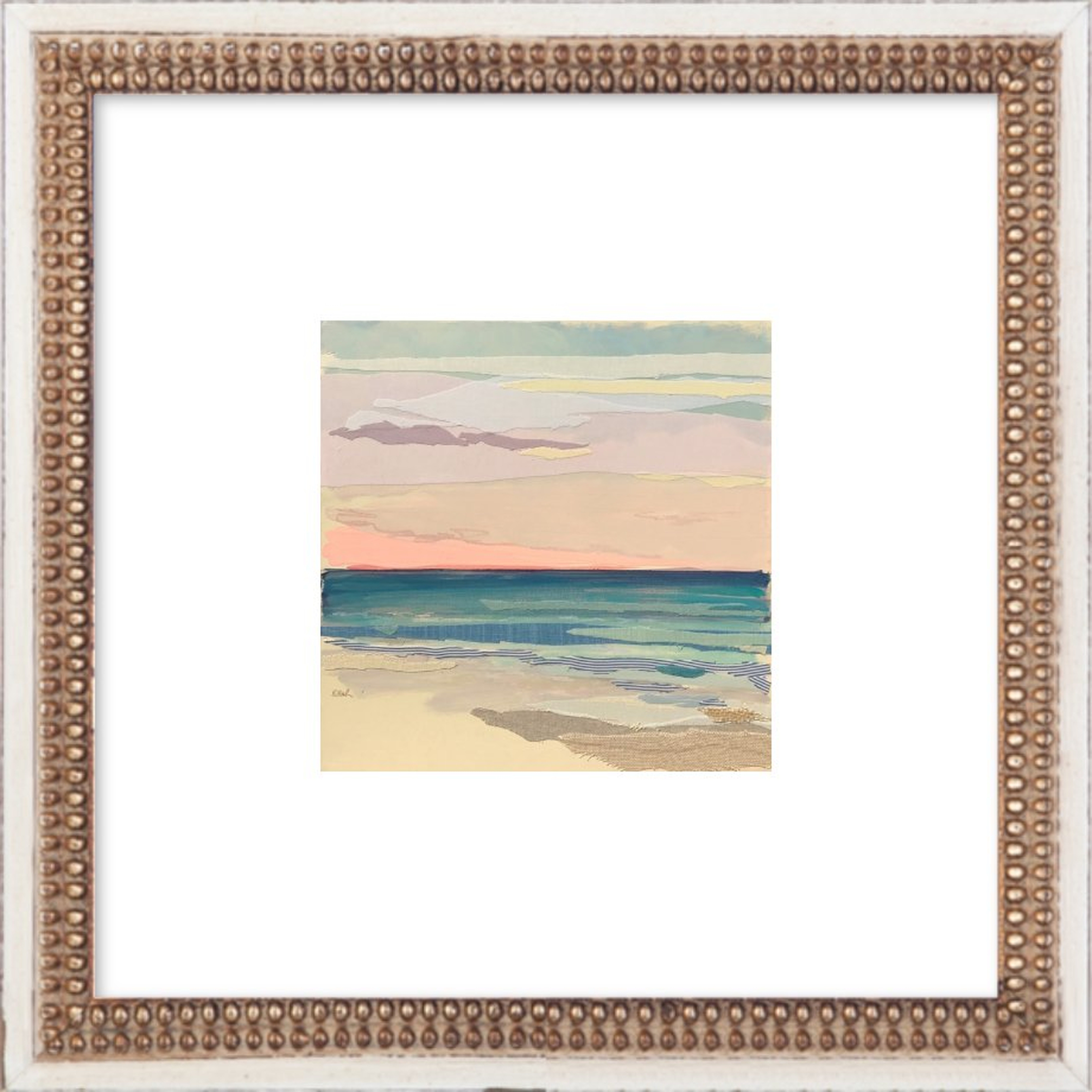 Sunset Stripes 2 8" x 8" (14" x 14" final framed)  Distressed Cream Double Bead Wood Frame - Artfully Walls