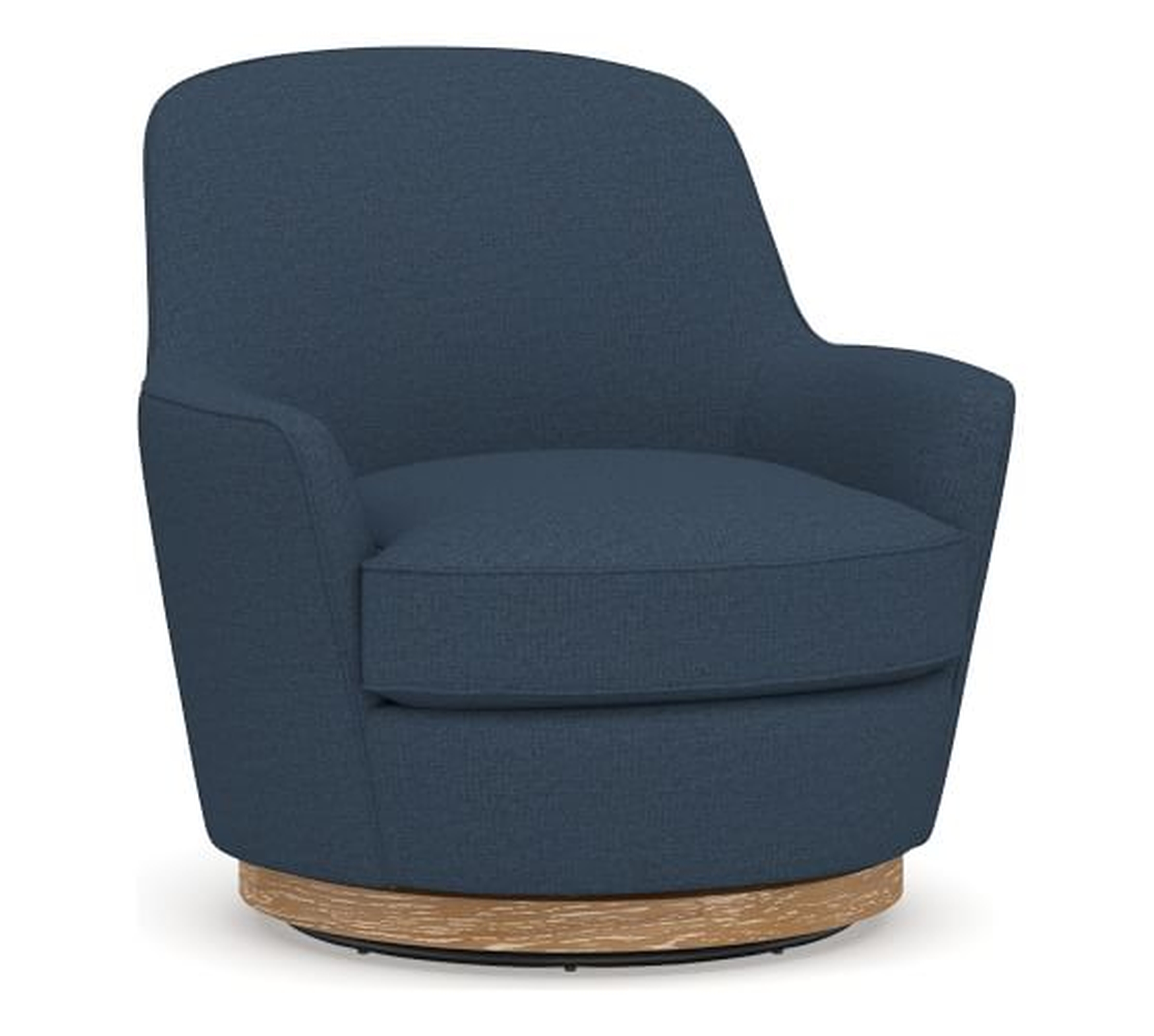 Larkin Upholstered Swivel Armchair, Polyester Wrapped Cushions, Brushed Crossweave Navy - Pottery Barn
