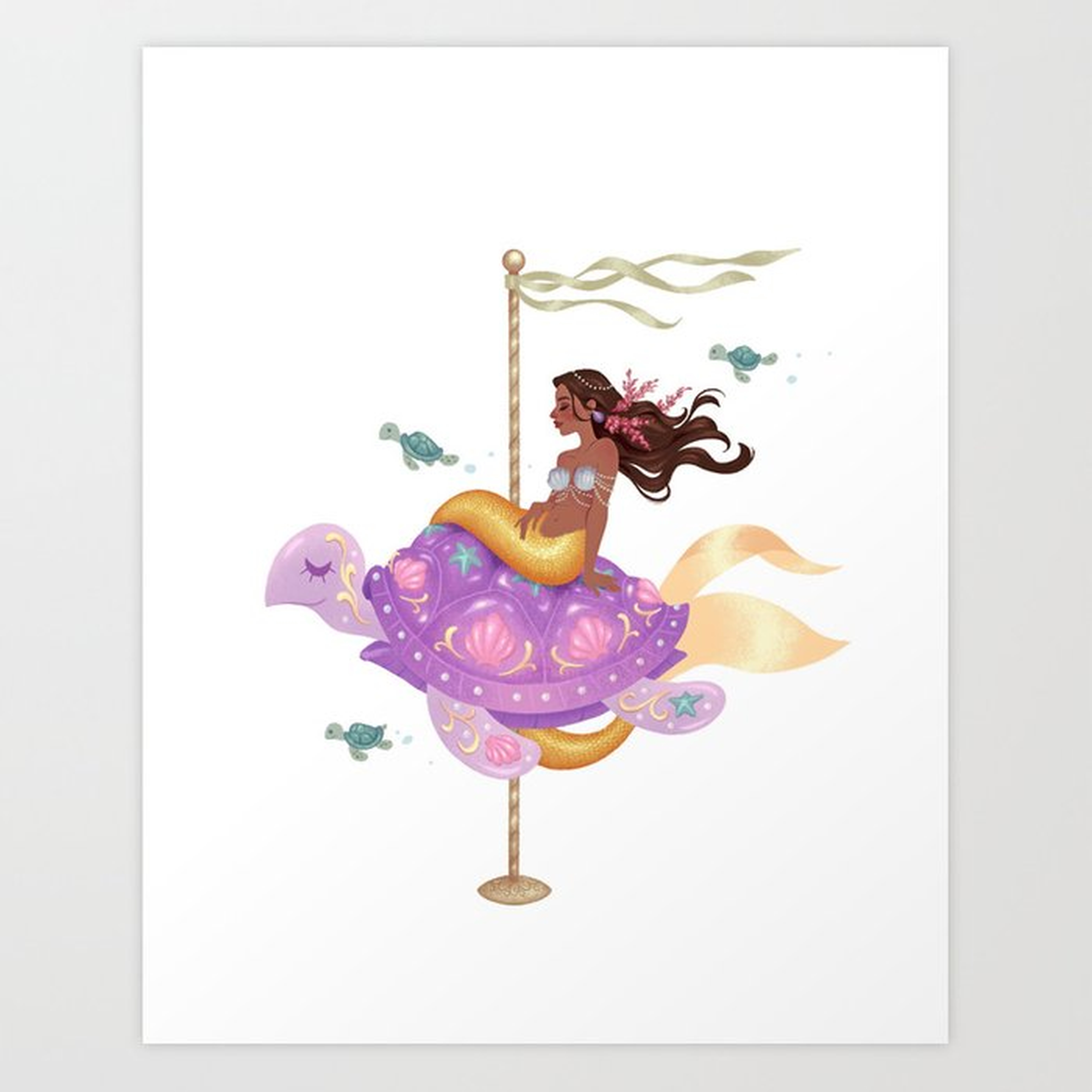 Mermaid Carousel - The Sea Turtle Art Print - Society6