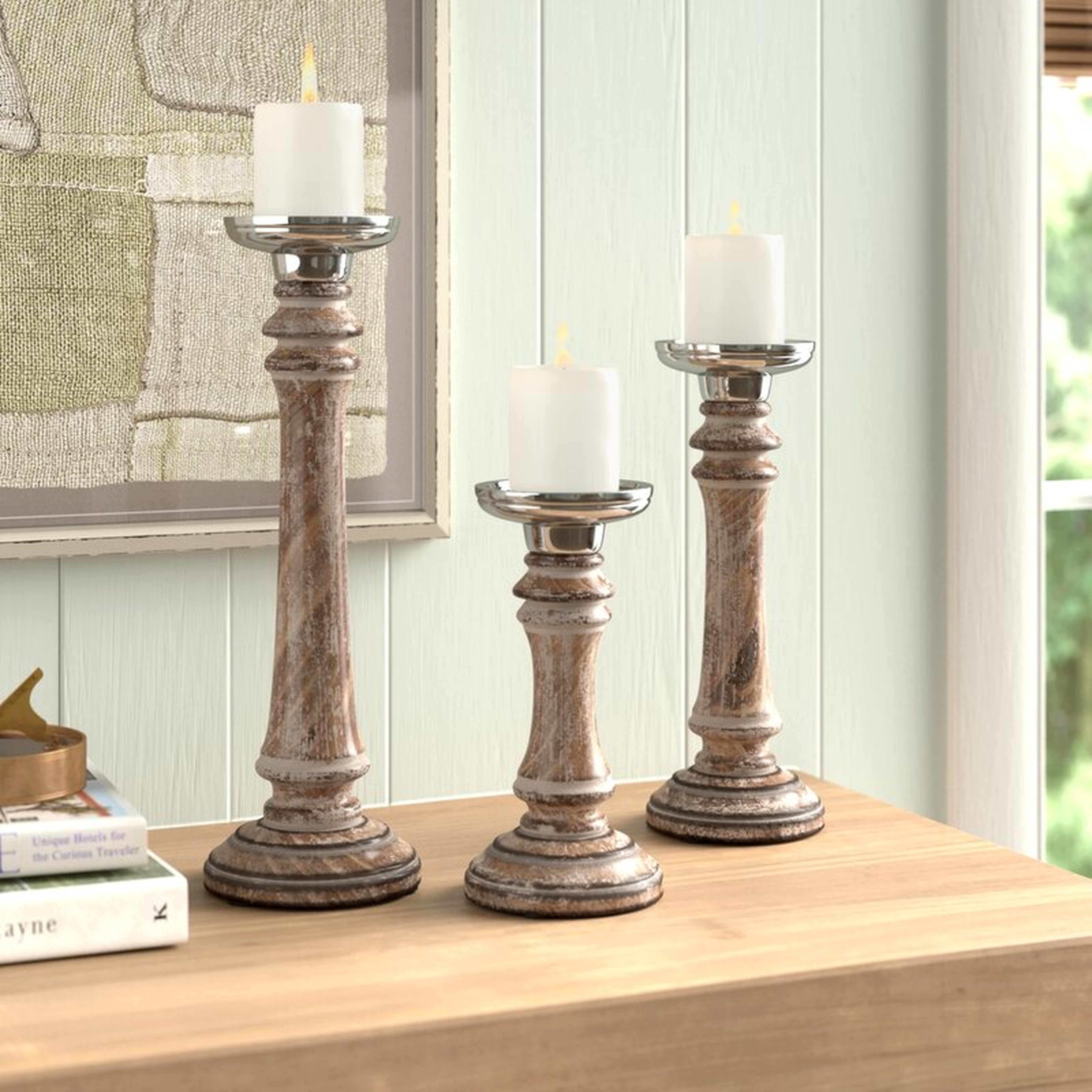 3 Piece Wood/Metal Candlestick Set - Wayfair