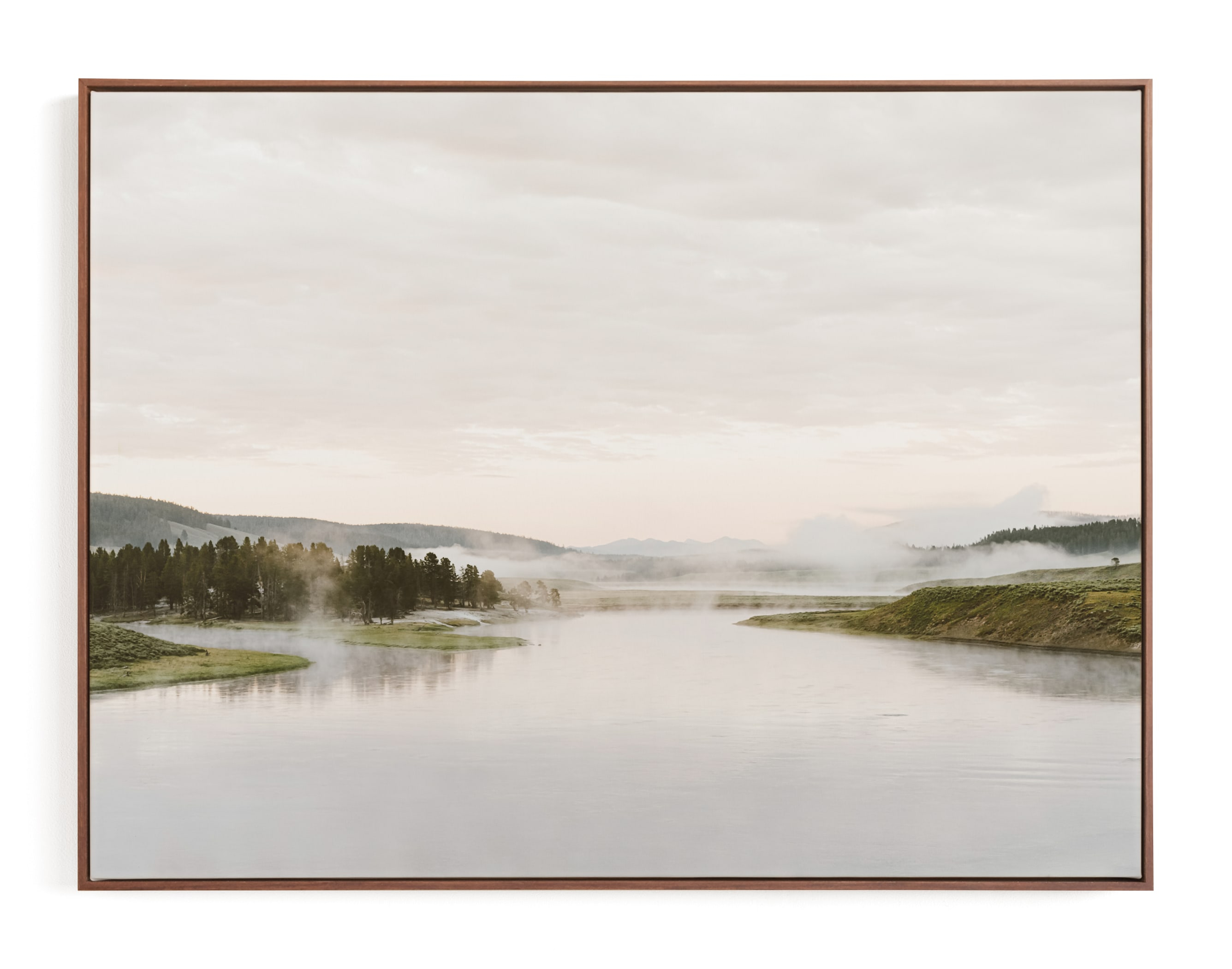 Misty Lake, Canvas Walnut Finish - Minted