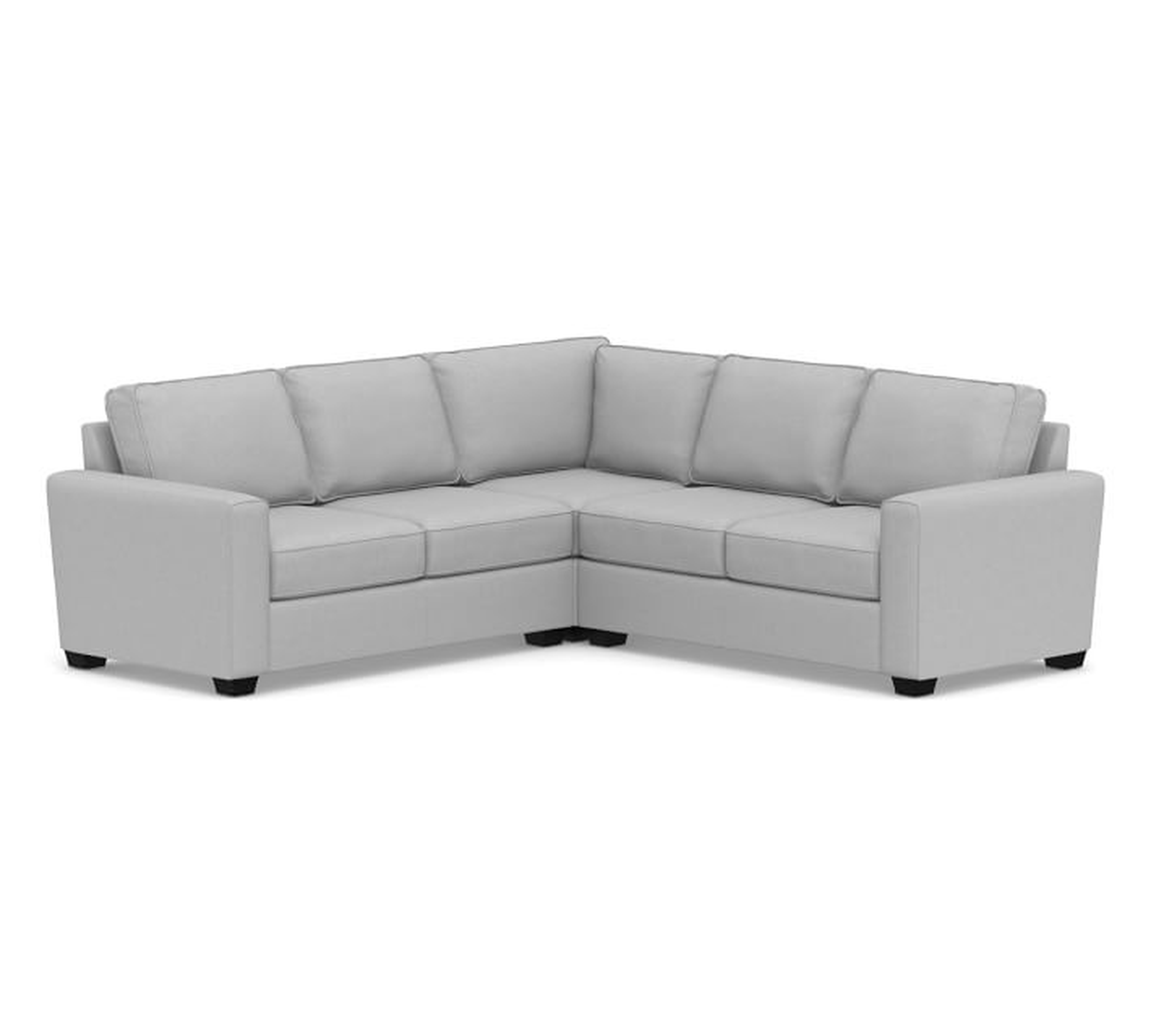 SoMa Fremont Square Arm Upholstered 3-Piece L-Shaped Corner Sectional, Polyester Wrapped Cushions, Brushed Crossweave Light Gray - Pottery Barn