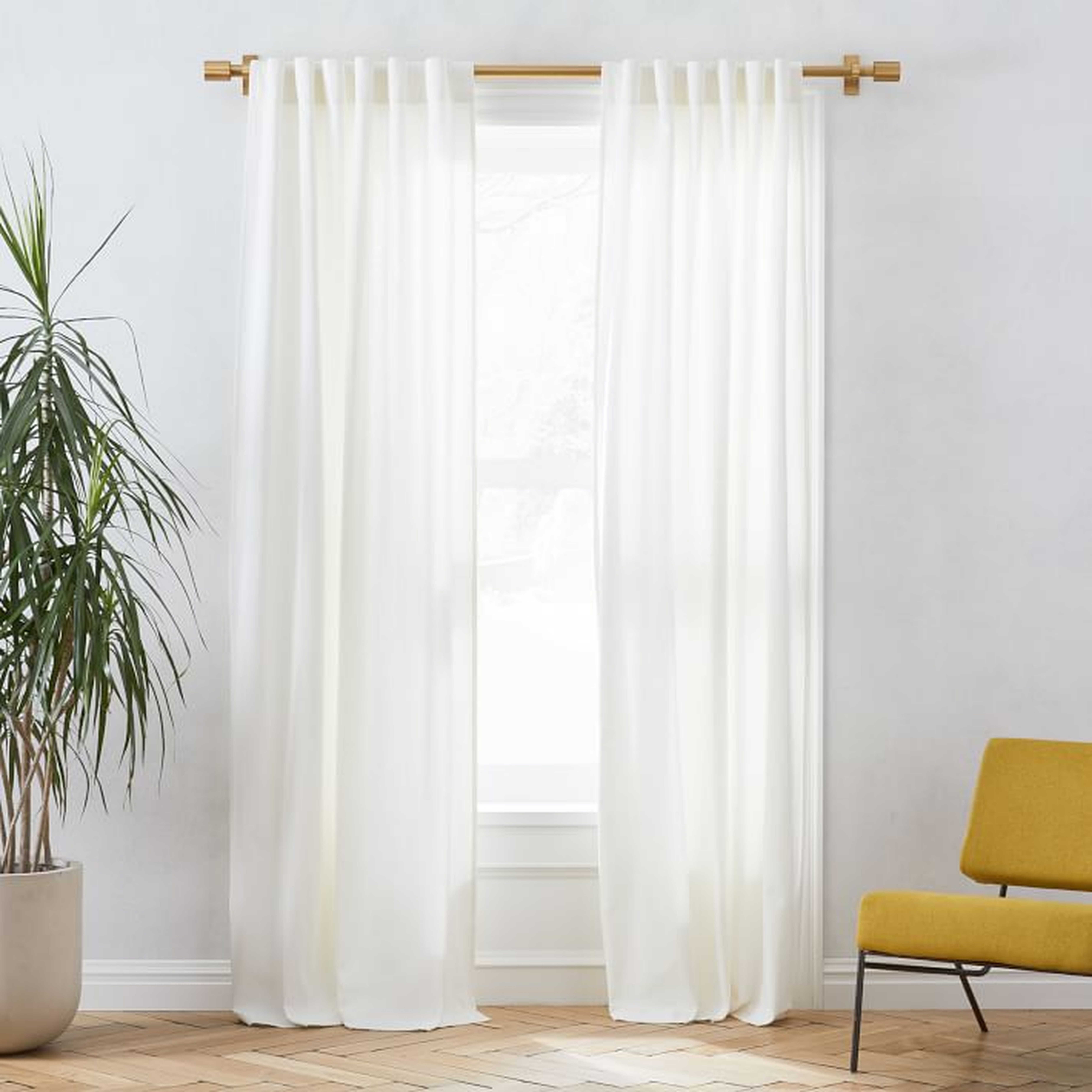Linen Cotton Pole Pocket Curtain & Blackout Panel, White, 48"x96" - West Elm